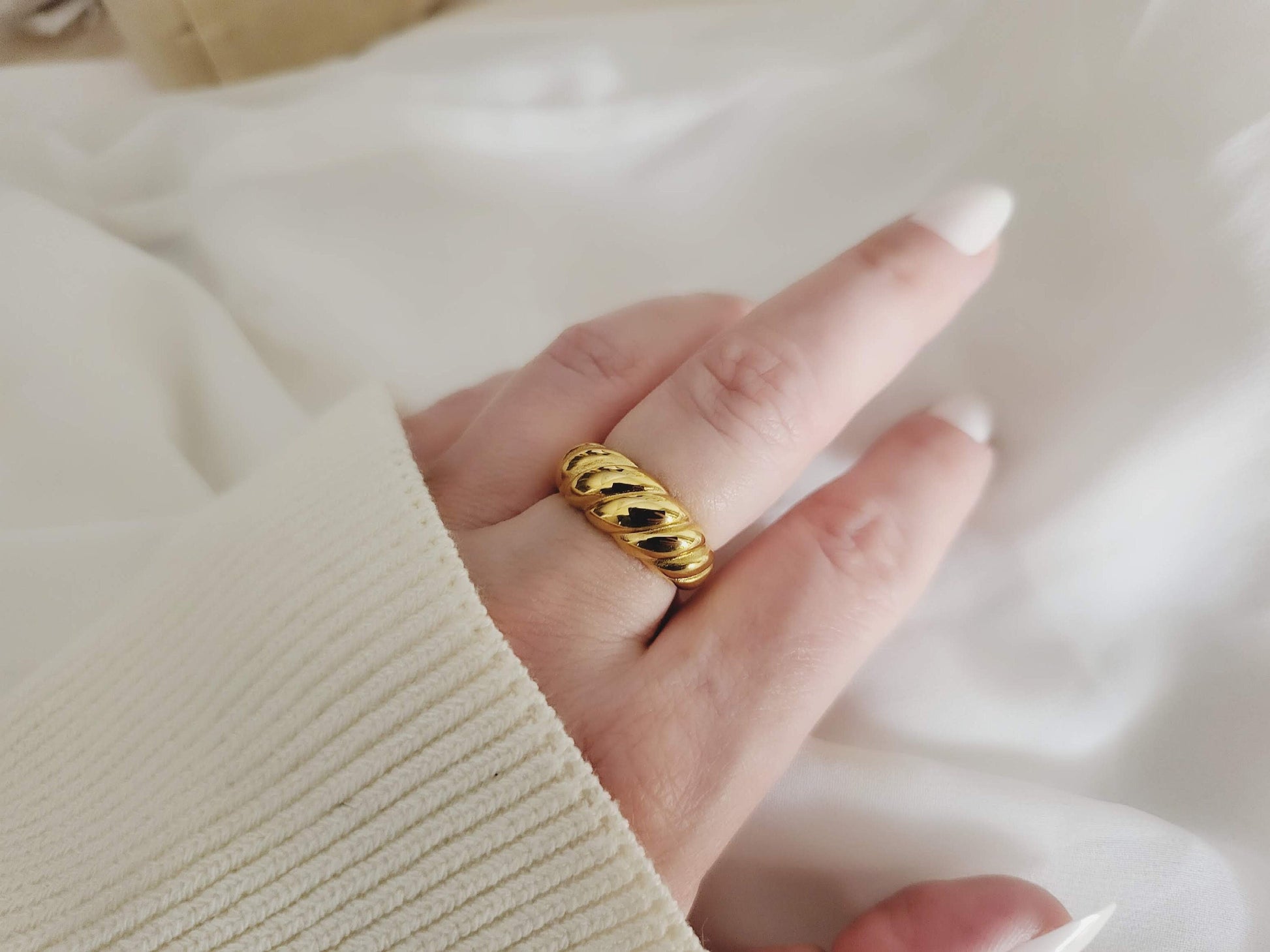 Gold Filled Croissant Ring, Waterproof , High Quality ,Gift For Her.