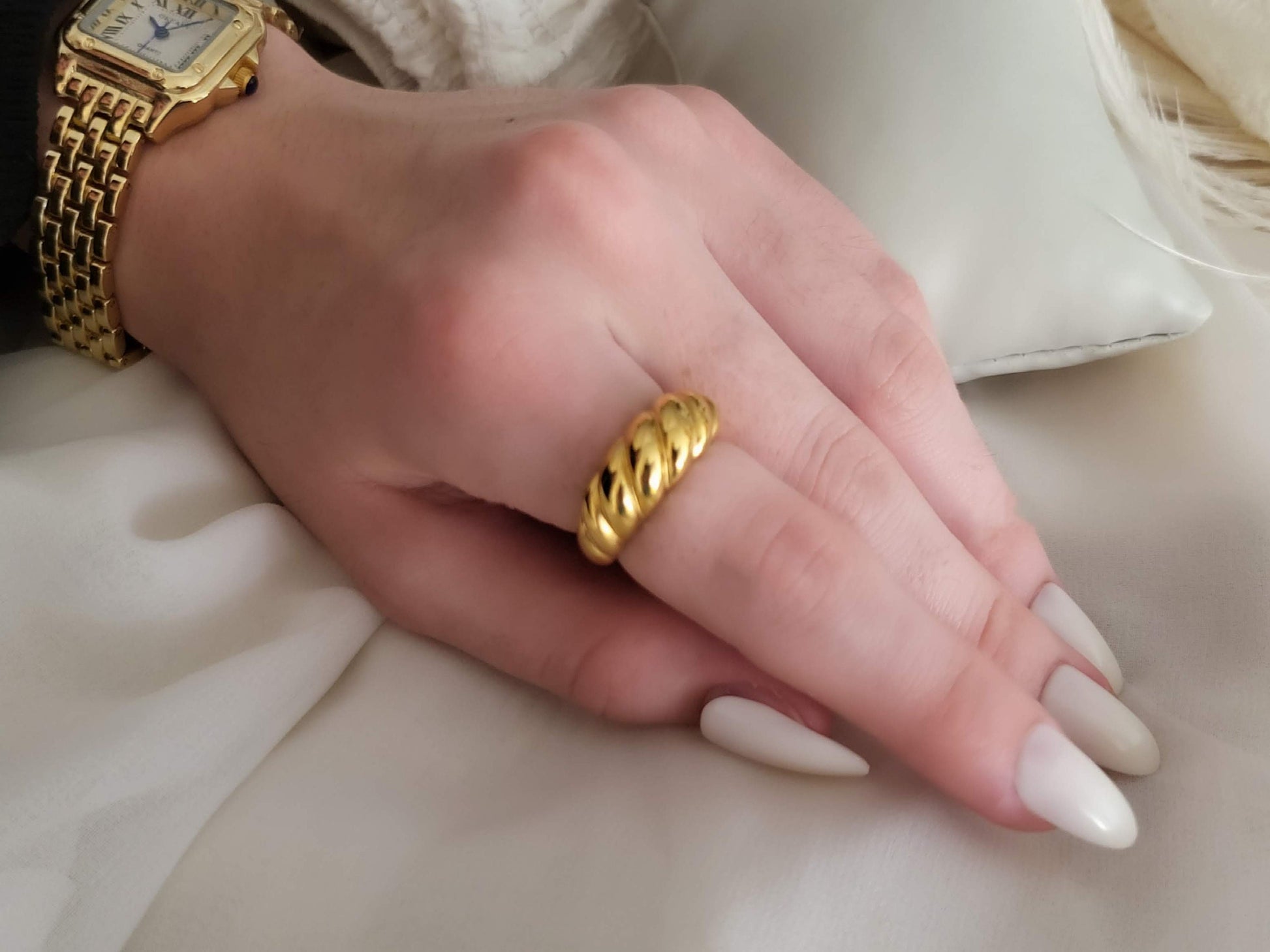 Gold Filled Croissant Ring, Waterproof , High Quality ,Gift For Her.