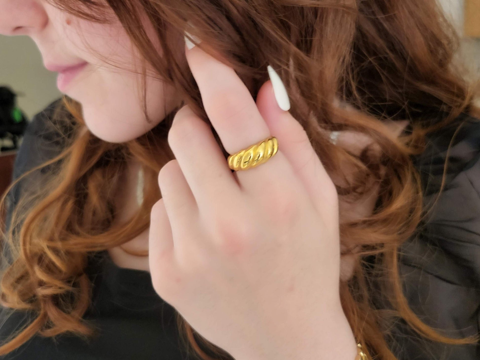 Gold Filled Croissant Ring, Waterproof , High Quality ,Gift For Her.