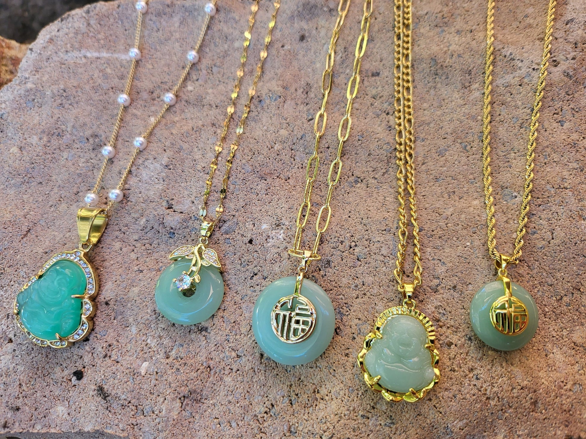 Gold Filled Mint Good Luck Jade Necklace, WATERPROOF Chains, Gift for Her.