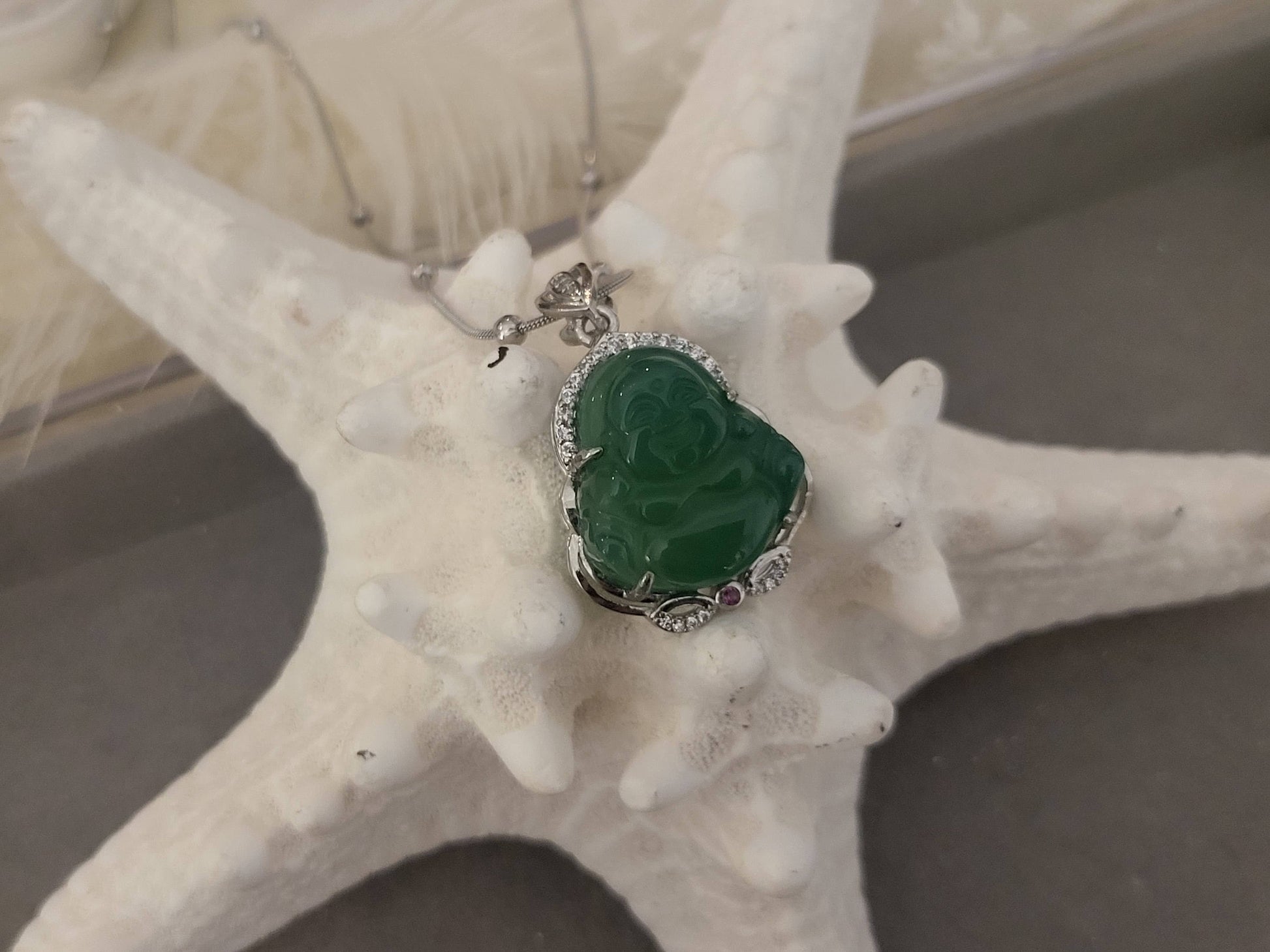 925 Sterling Silver Jade Buddha Necklace, Choose Your Chain, Waterproof ,Gift For Her.