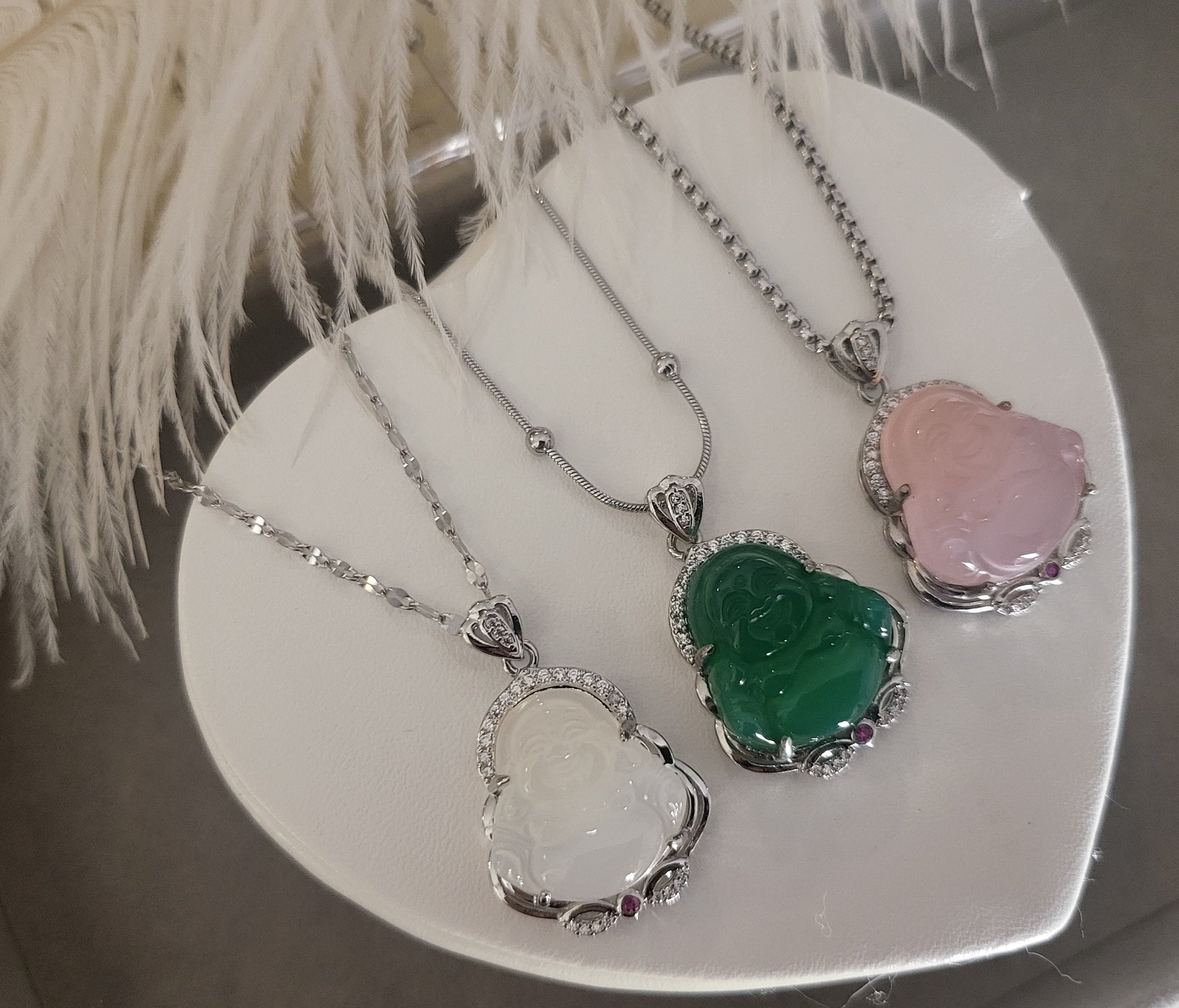 925 Sterling Silver Jade Buddha Necklace, Choose Your Chain, Waterproof ,Gift For Her.