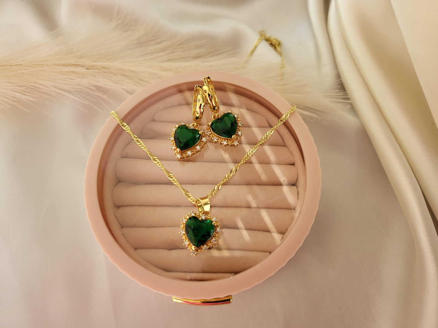 Gold Heart Earrings ,Red, Blue, Green, White, Red Heart Necklace, WATERPROOF Adjustable Chains.