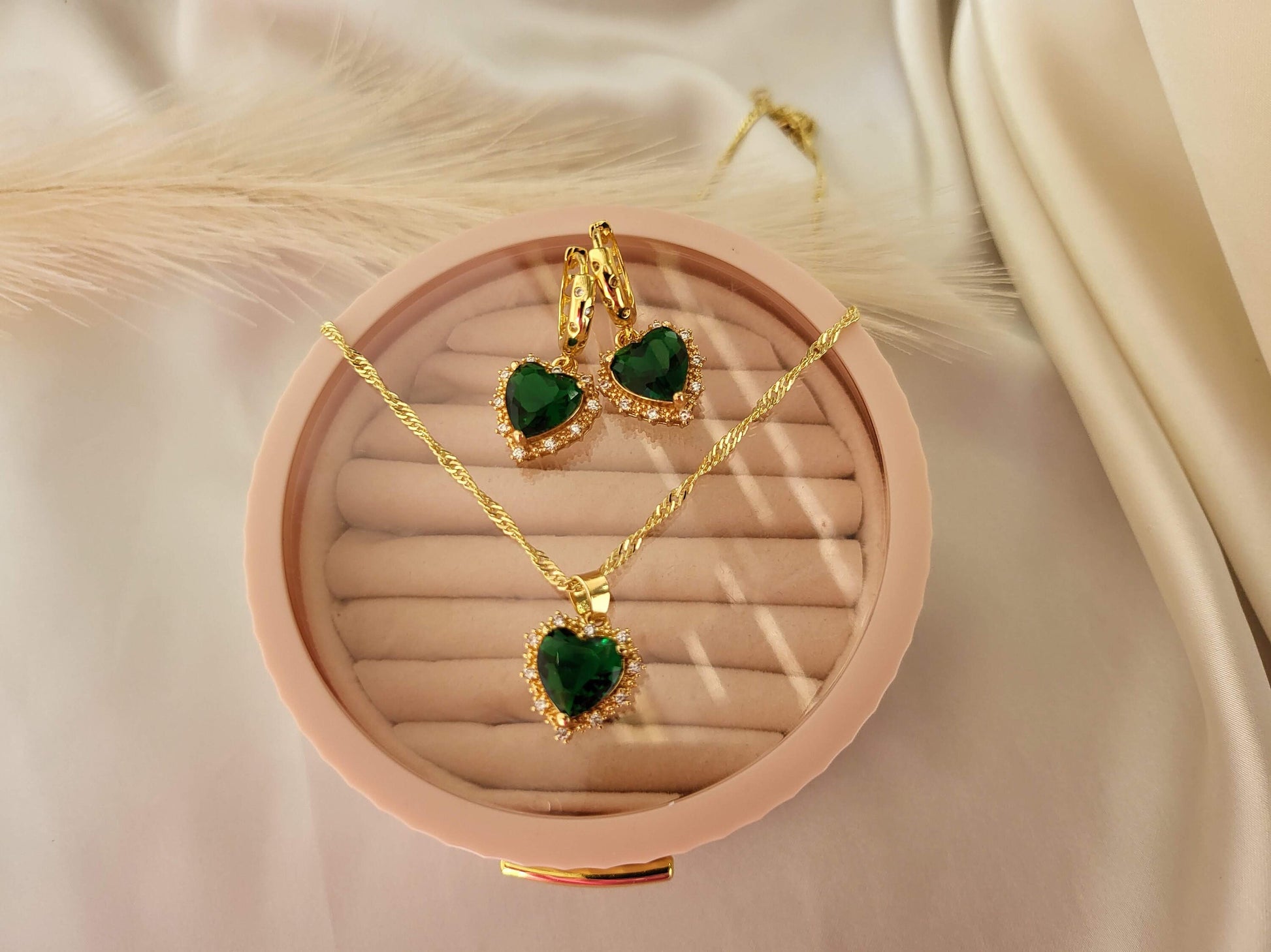 Gold Heart Earrings ,Red, Blue, Green, White, Red Heart Necklace, WATERPROOF Adjustable Chains.