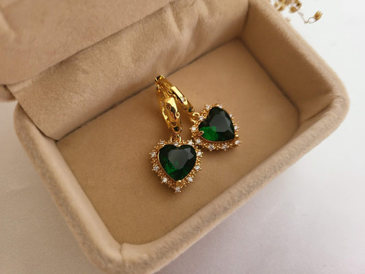 Gold Heart Earrings ,Red, Blue, Green, White, Red Heart Necklace, WATERPROOF Adjustable Chains.