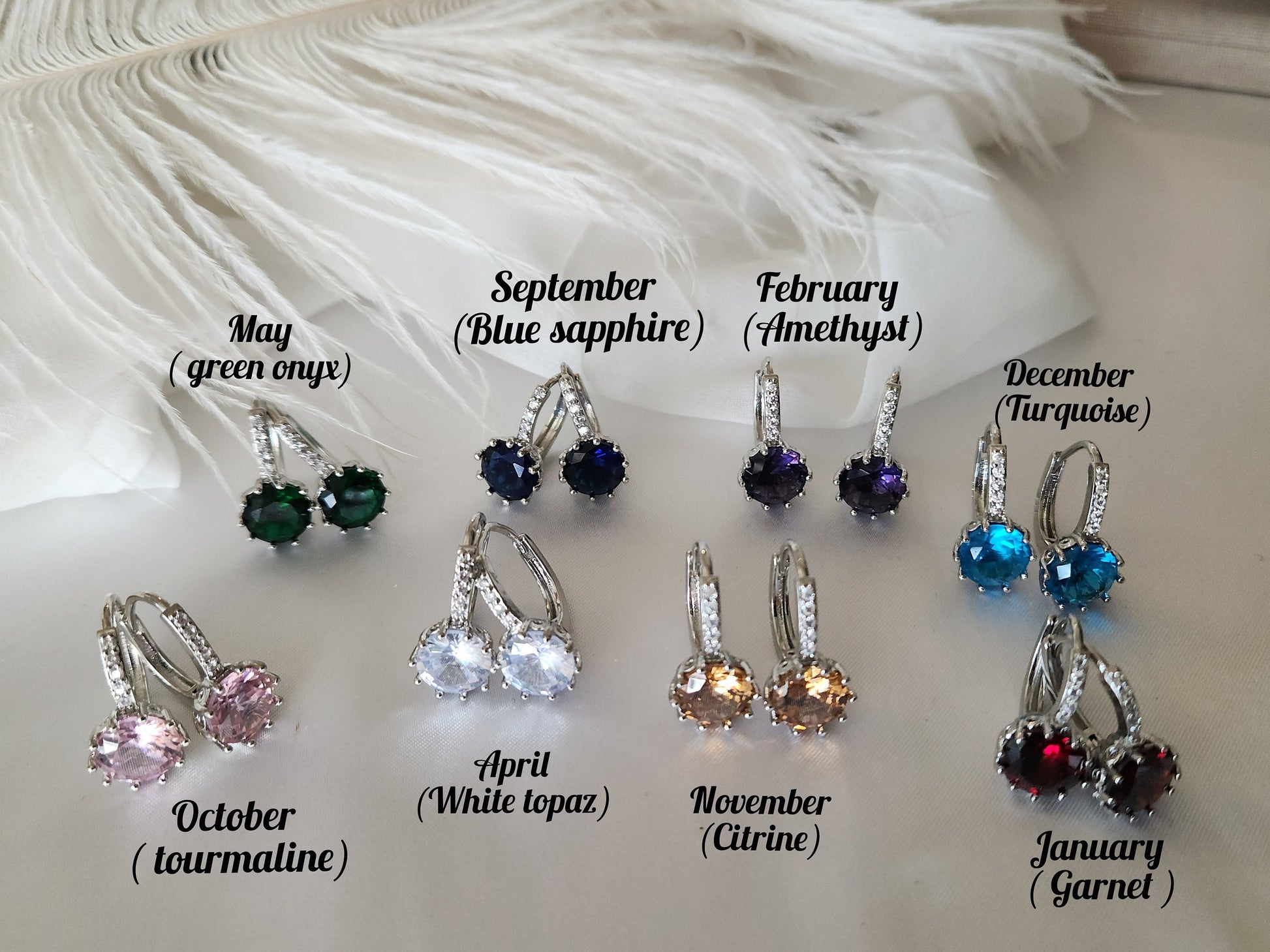 Silver Citrine, Amethyst, Tourmaline, Onyx, Topaz Gemstone Earrings, Birthday Gift, Gift For Her.