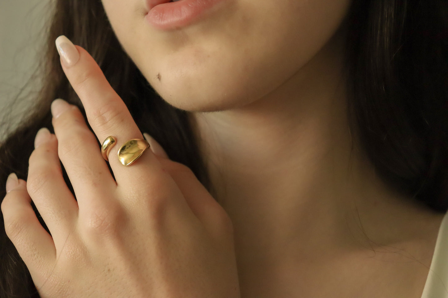Gold- Silver Adjustable Geometric Anniversary Ring ,Gift For Her.