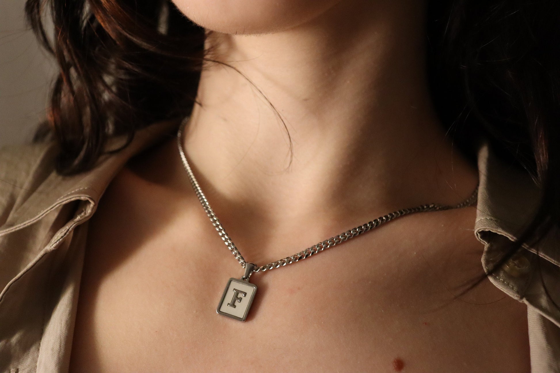 Silver Stainless Steel Initial Necklace, WATERPROOF, Letter Necklaces, Christmas Gift.