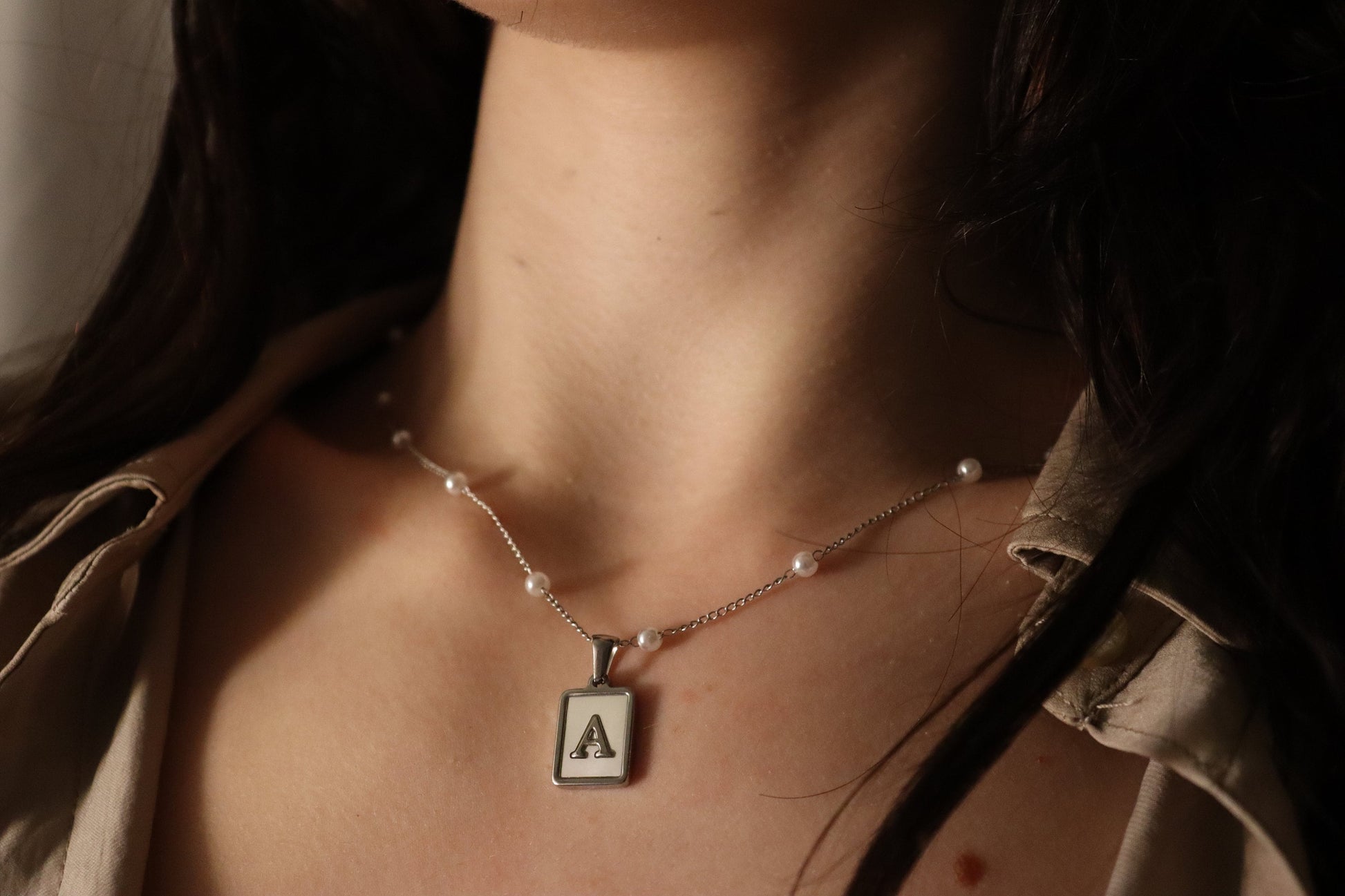 Silver Stainless Steel Initial Necklace, WATERPROOF, Letter Necklaces, Christmas Gift.