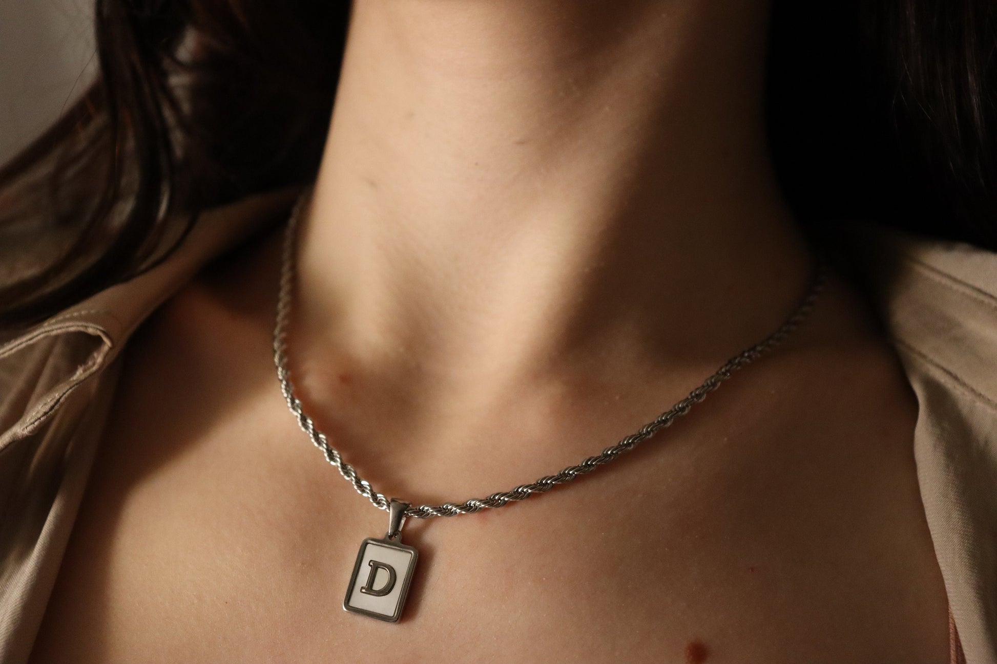 Silver Stainless Steel Initial Necklace, WATERPROOF, Letter Necklaces, Christmas Gift.