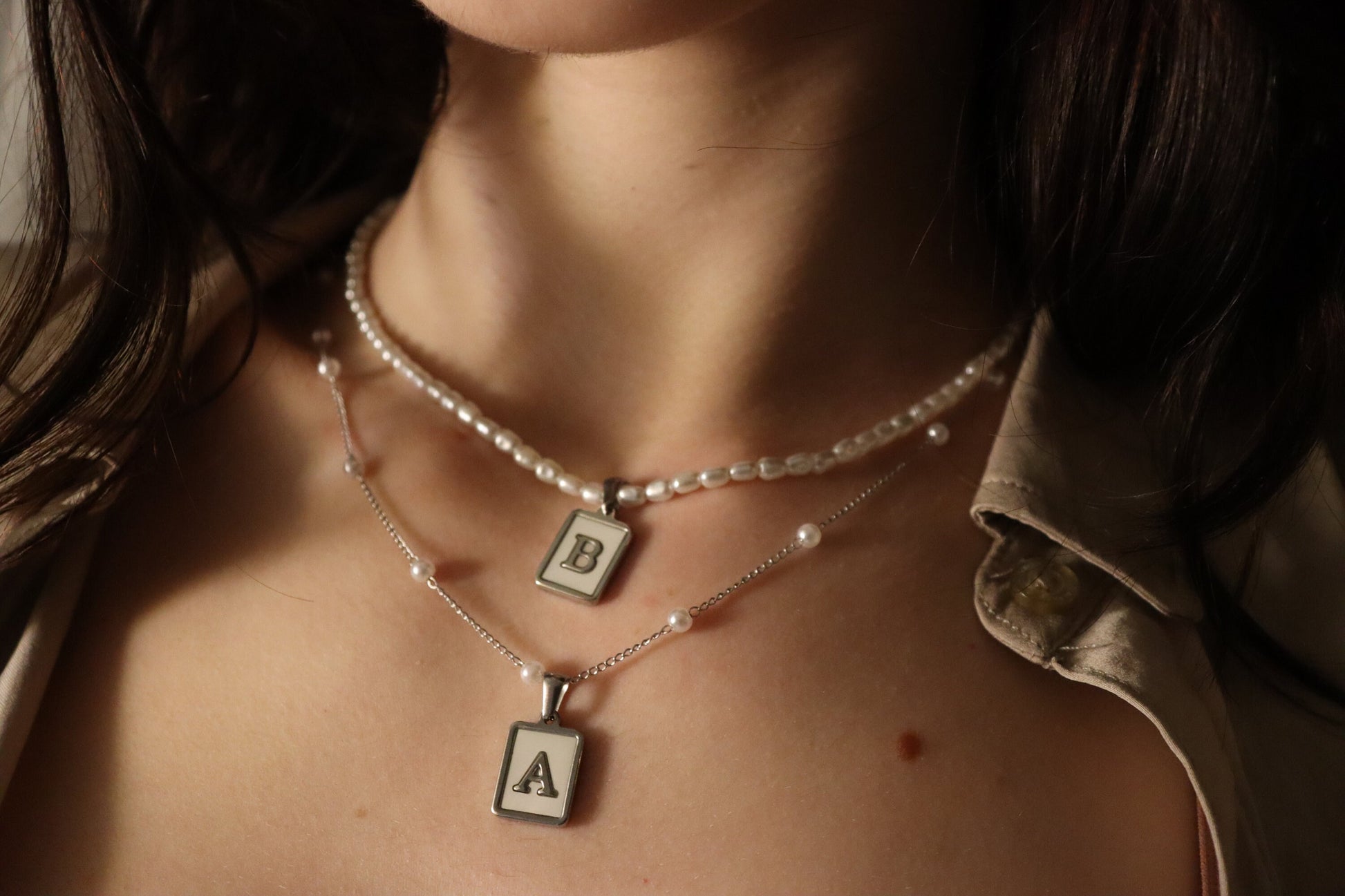 Silver Stainless Steel Initial Necklace, WATERPROOF, Letter Necklaces, Christmas Gift.