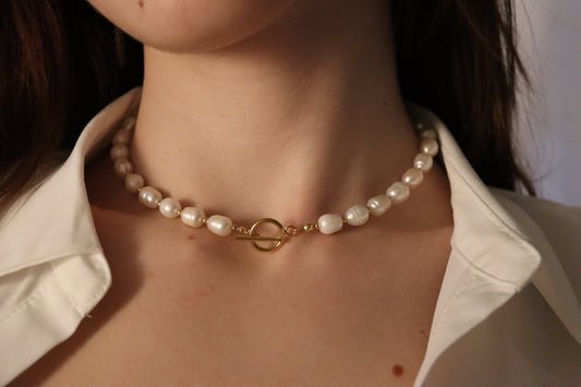 Gold Filled Real Freshwater Pearl Necklace ,Round initial , Square initial, Toggle claps.