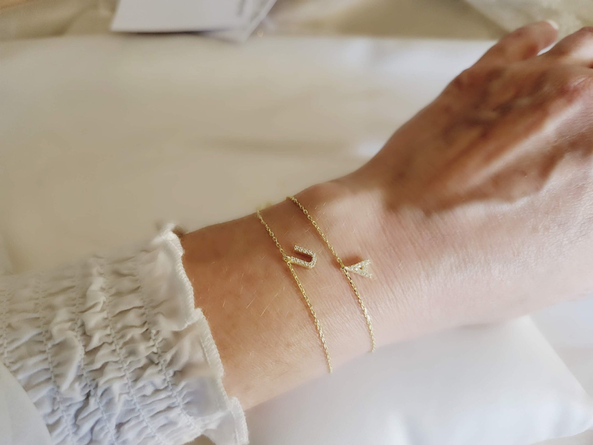 Gold Filled Minimalist Diamond Initial Name Necklace, Adjustable WATERPROOF Chains, Birthday Gift.