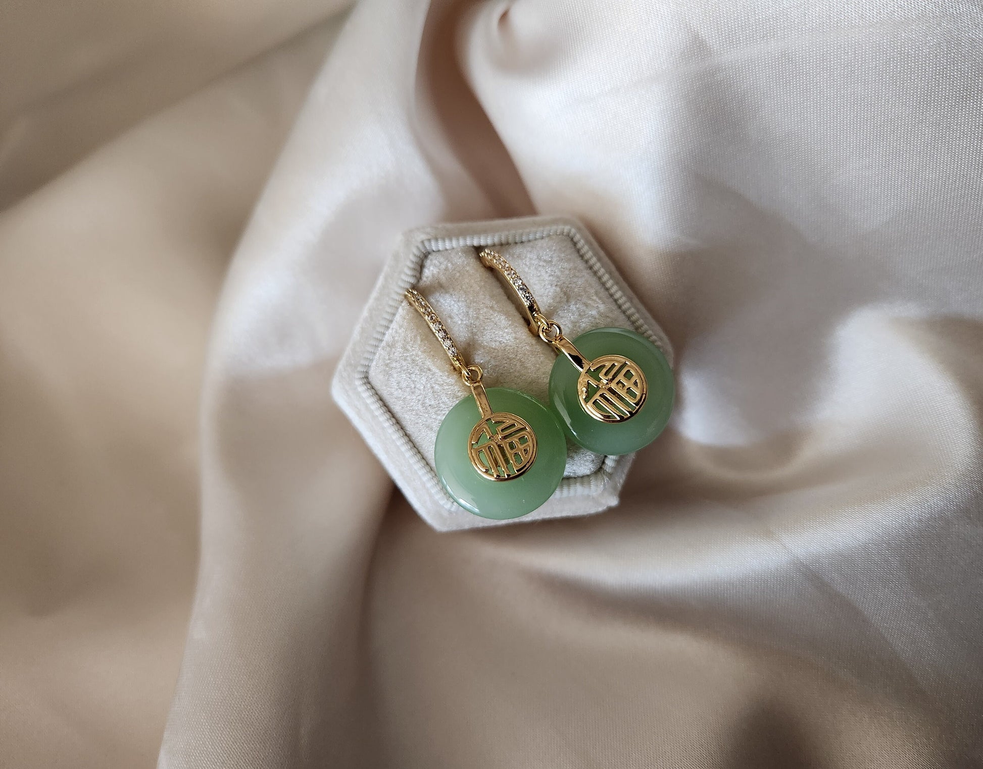 Gold Filled Donut Jade Earrings, WATERPROOF Jade Necklace, Gifts for Her.