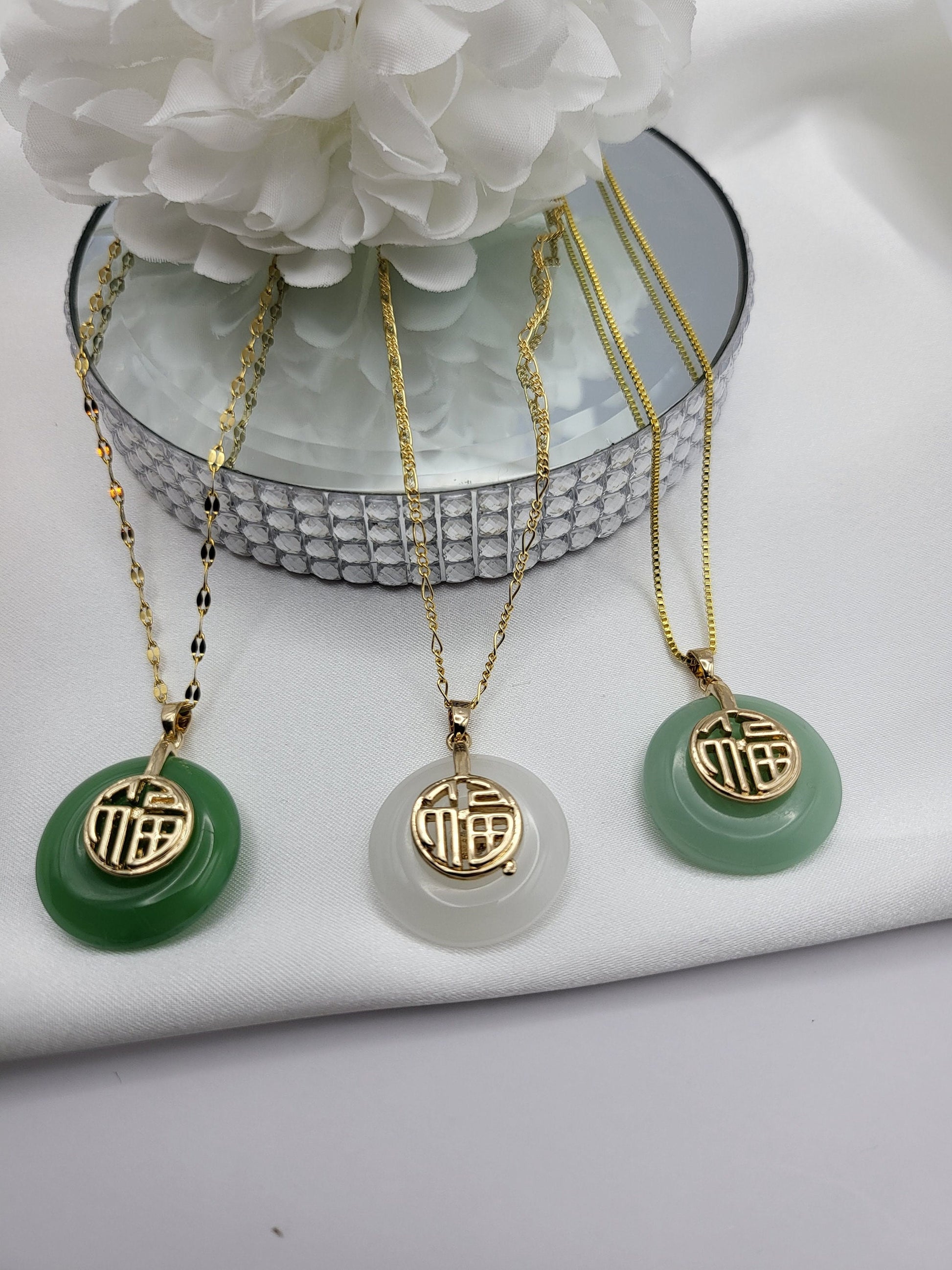 Gold Filled Donut Jade Earrings, WATERPROOF Jade Necklace, Gifts for Her.