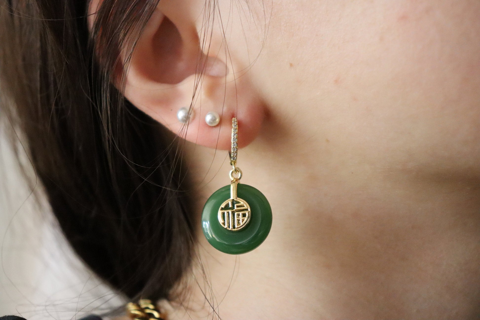Gold Filled Donut Jade Earrings, WATERPROOF Jade Necklace, Gifts for Her.
