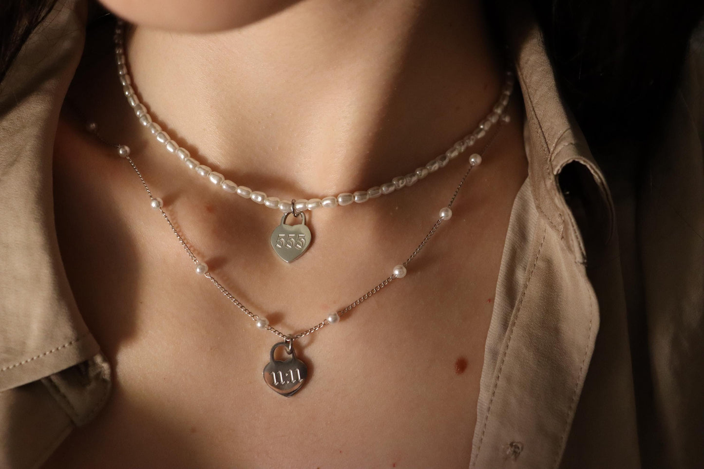 Gold Filled Heart Angel Number Necklace, WATERPROOF Adjustable Chains.