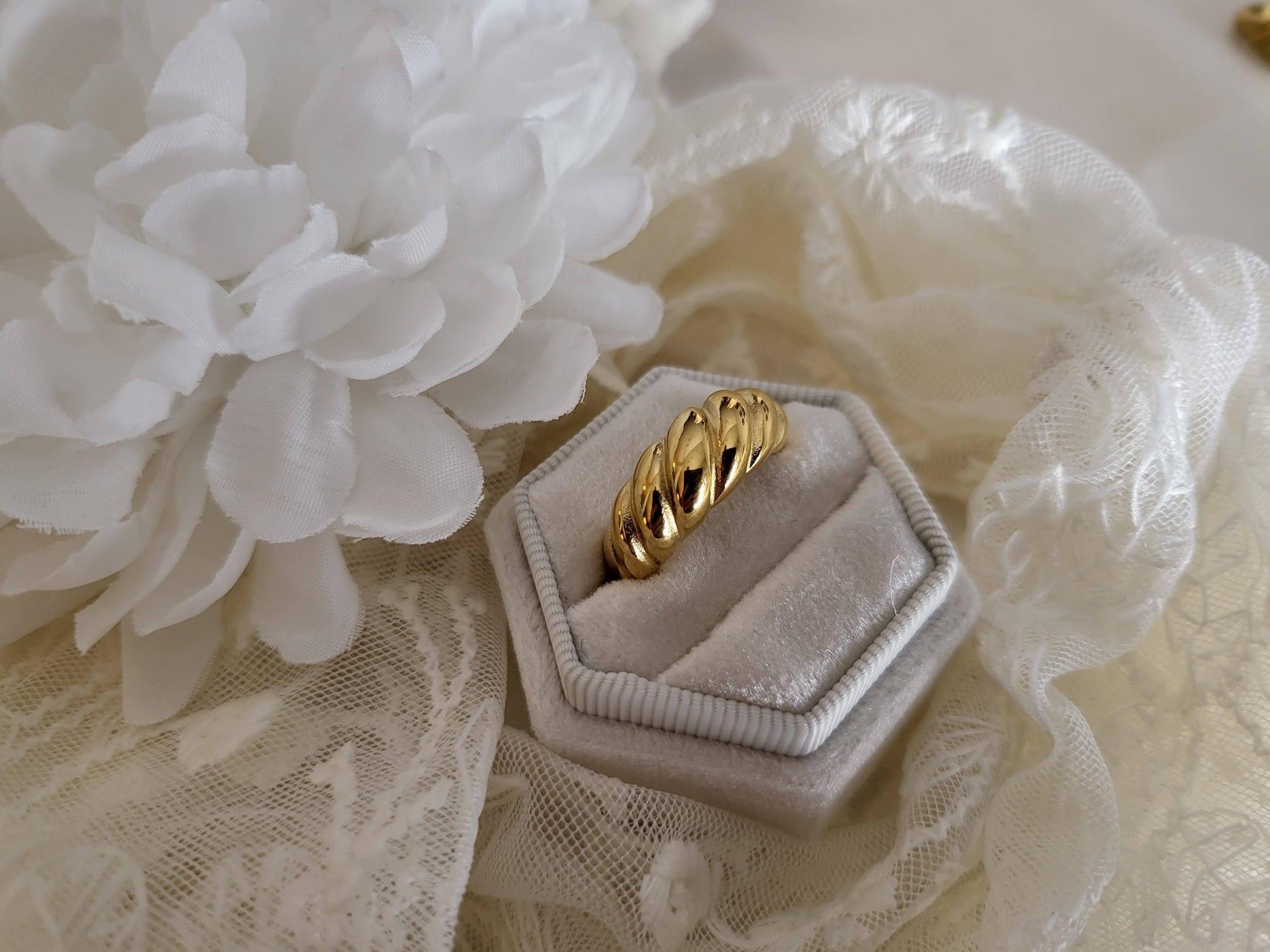Gold Filled Croissant Ring, Waterproof , High Quality ,Gift For Her.