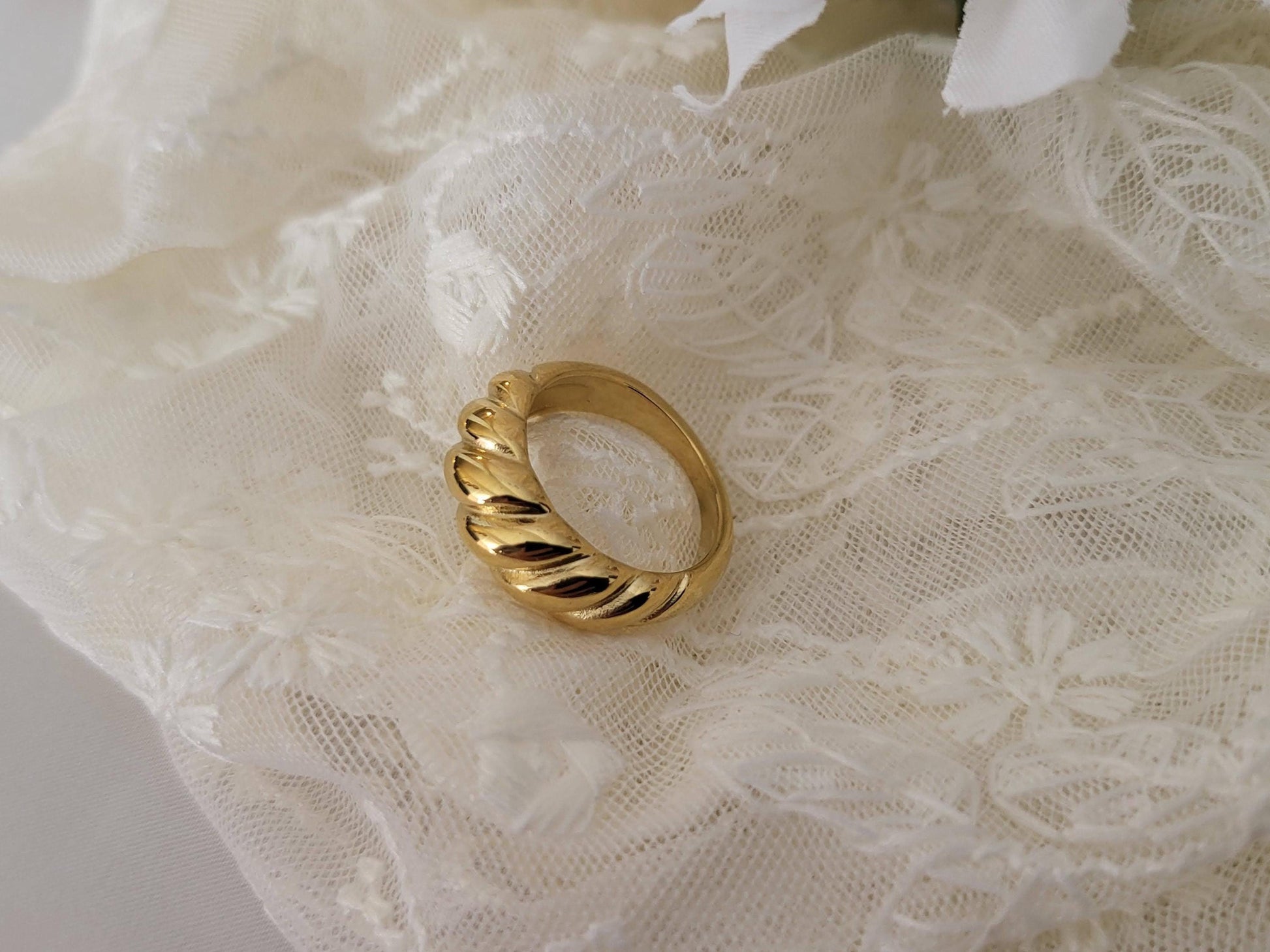 Gold Filled Croissant Ring, Waterproof , High Quality ,Gift For Her.