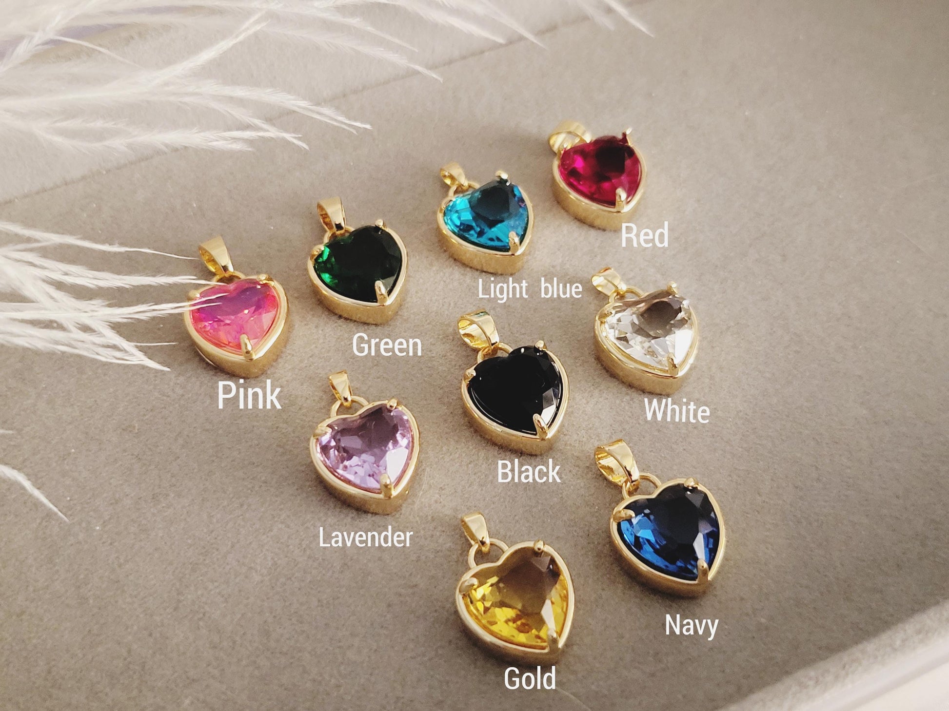 14K Gold Heart Necklace ,Red, Lavender, Green, Pink, Red Heart, WATERPROOF Delicate Chains.