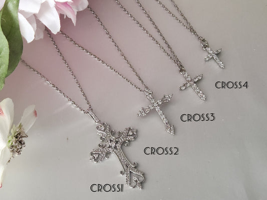 Genuine Diamond Cross, Silver Dainty Cross Necklace ,Adjustable WATERPROOF Chains, Handmade Jewelry , Christmas Gift, Christening gift.