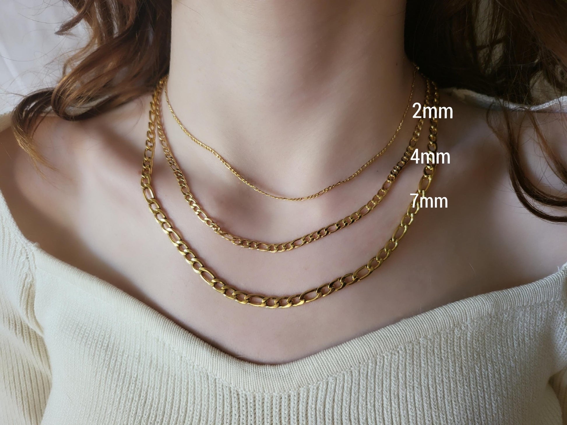 Gold Filled -Silver WATERPROOF 2MM, 4MM,7MM Figaro Chain Necklace ,Custom Bracelet, Gift For Her.