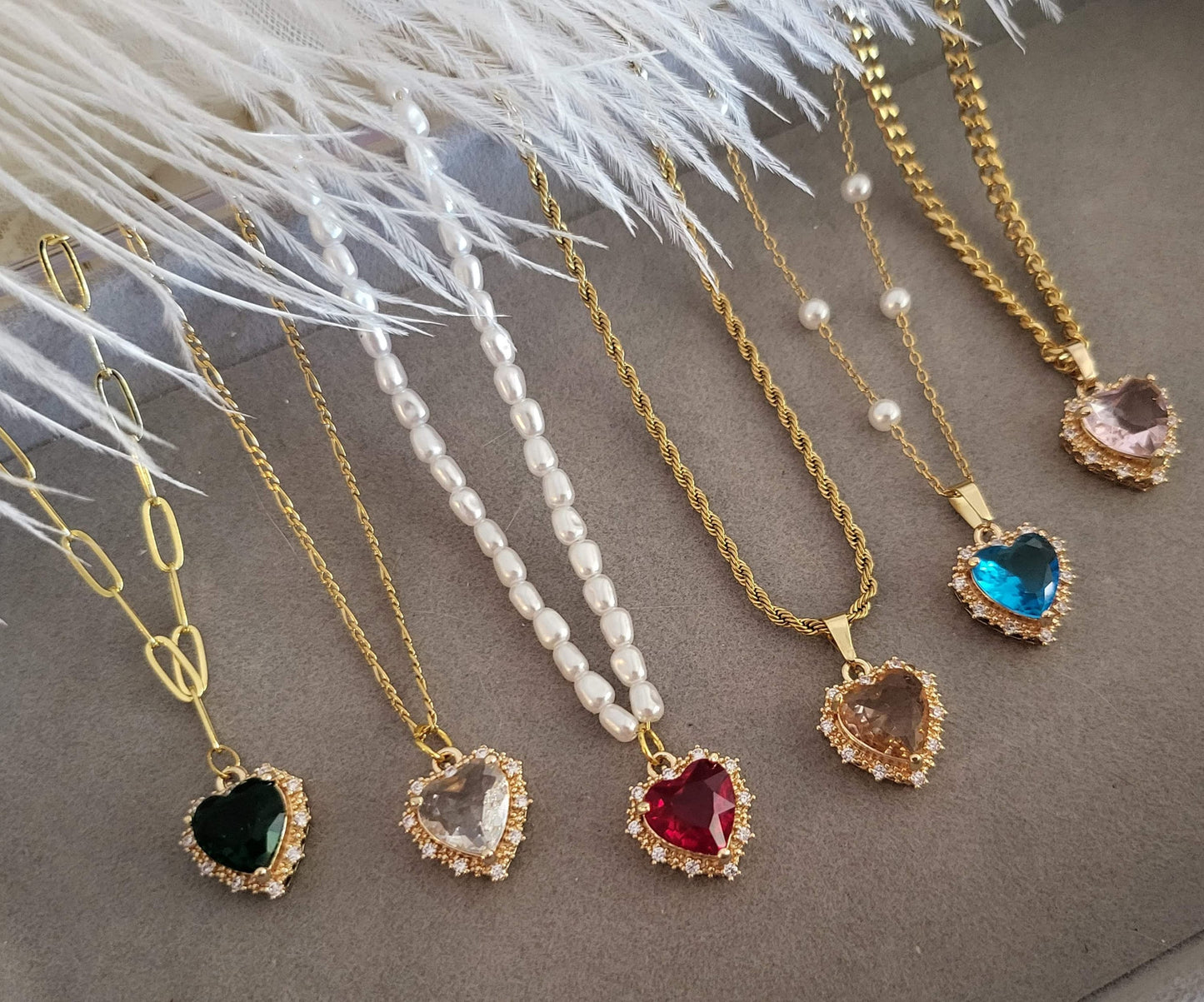 Gold Heart Necklace ,Red, Blue, Green, White, Red Heart, WATERPROOF Adjustable Chains.