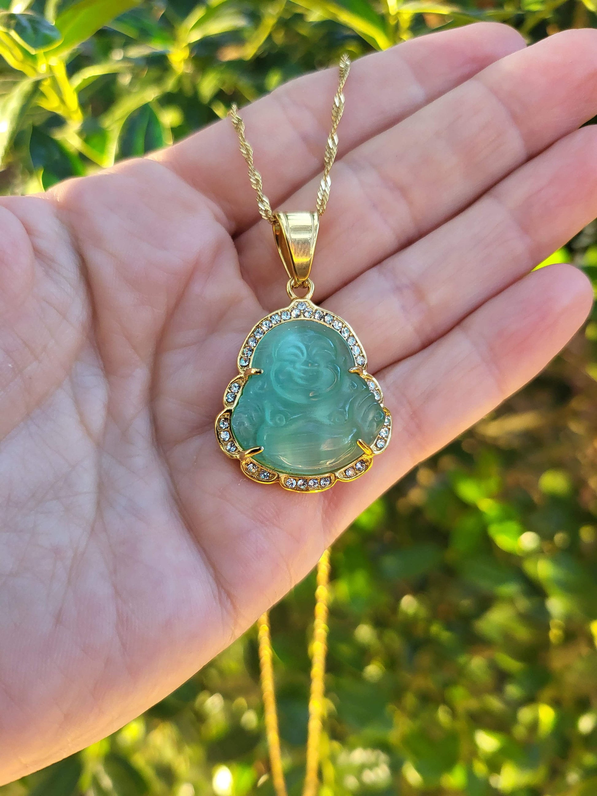 Gold Filled Mint Good Luck Jade Necklace, WATERPROOF Chains, Gift for Her.