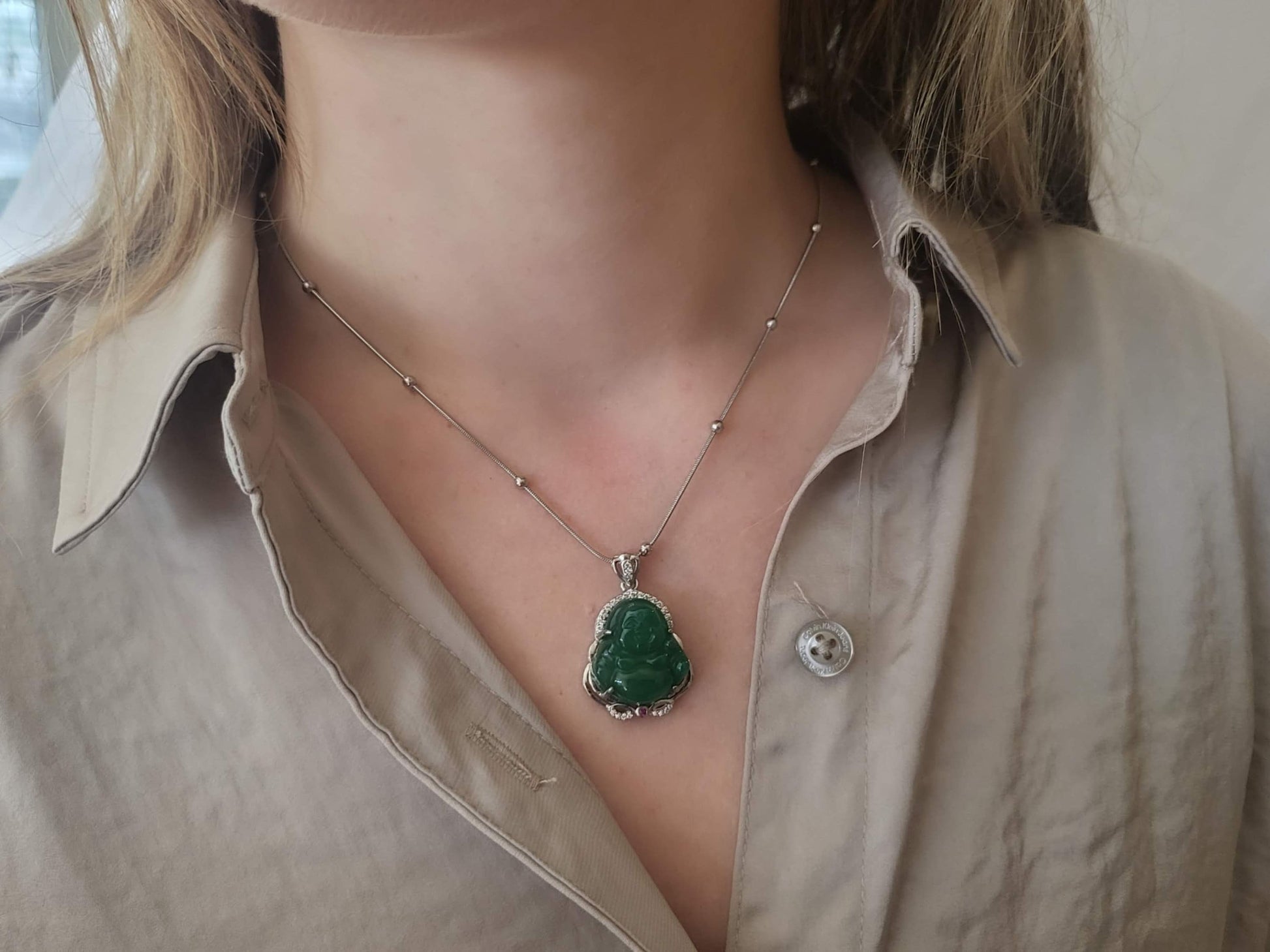 925 Sterling Silver Jade Buddha Necklace, Choose Your Chain, Waterproof ,Gift For Her.