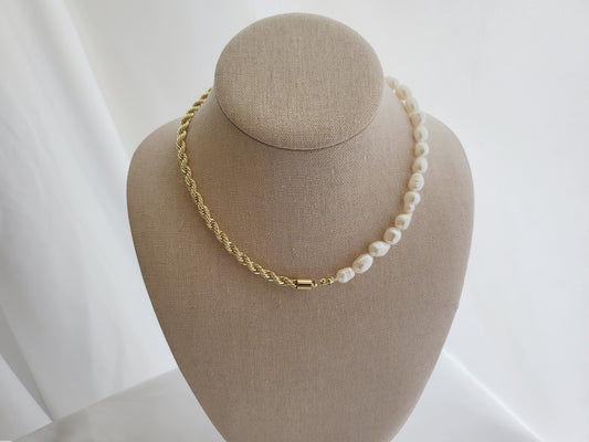 14K Gold Rope -Freshwater Real Pearl Necklace, WATERPROOF, Wedding Necklace.