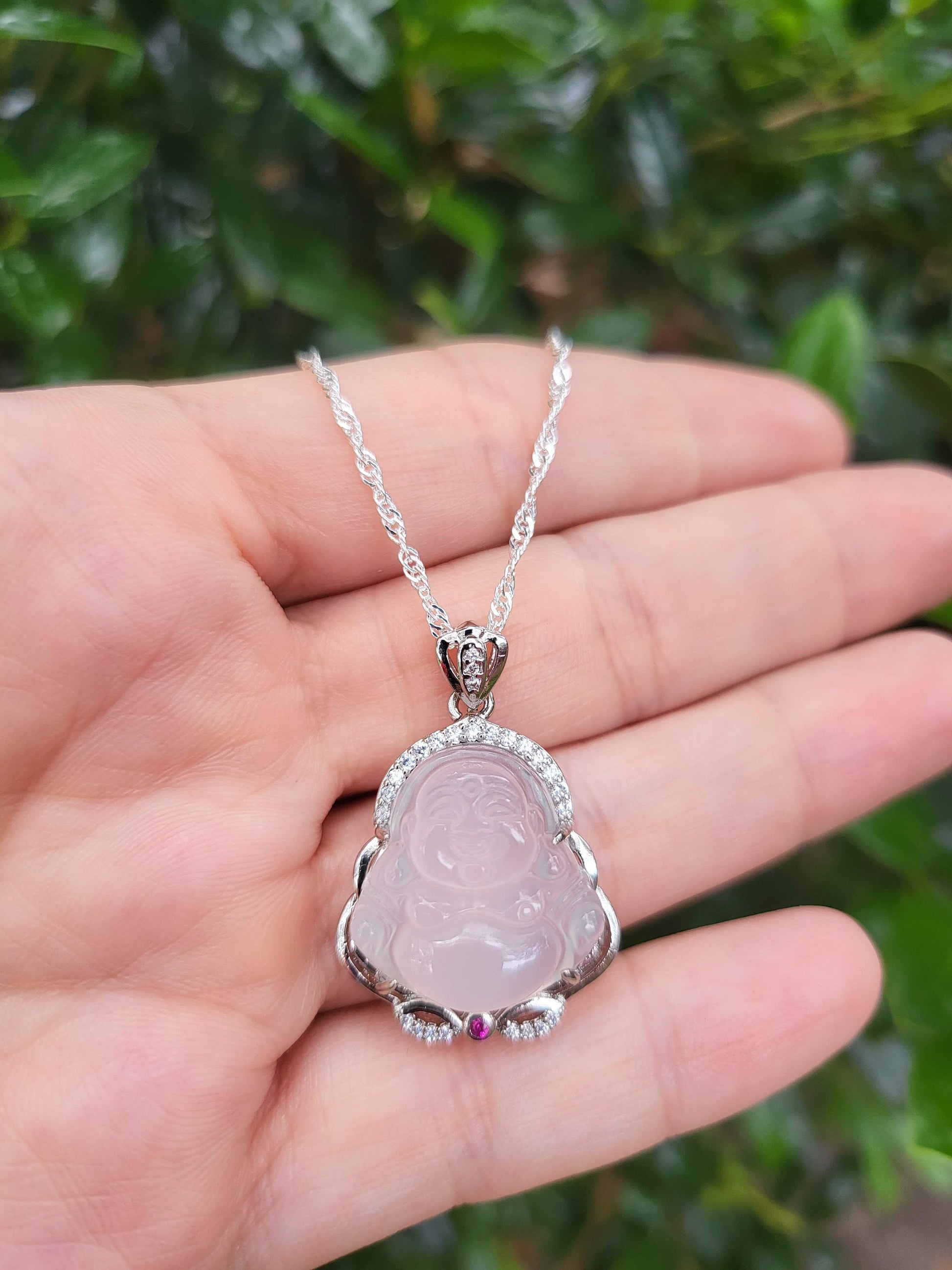 925 Sterling Silver Jade Buddha Necklace, Choose Your Chain, Waterproof ,Gift For Her.
