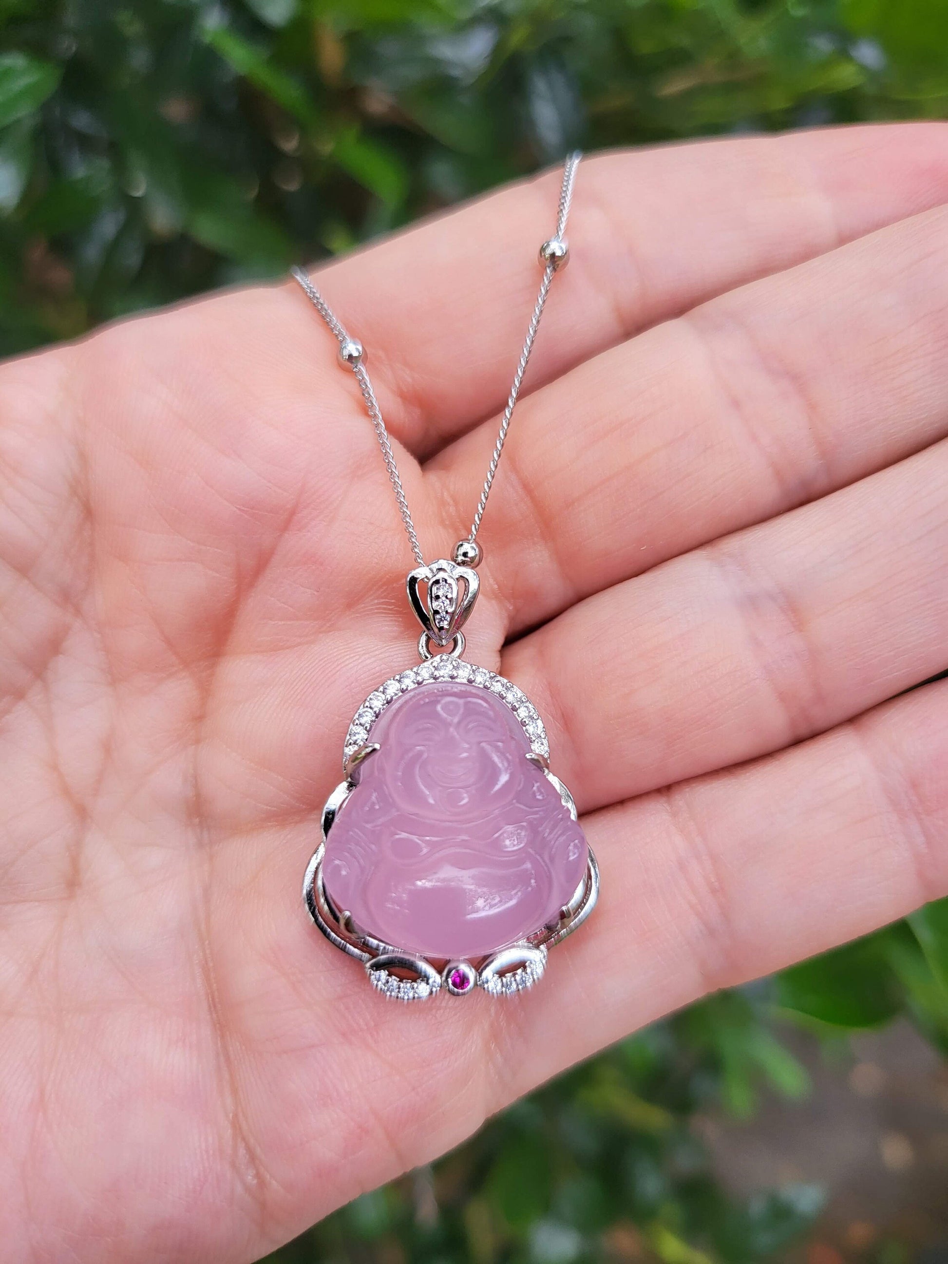 925 Sterling Silver Jade Buddha Necklace, Choose Your Chain, Waterproof ,Gift For Her.