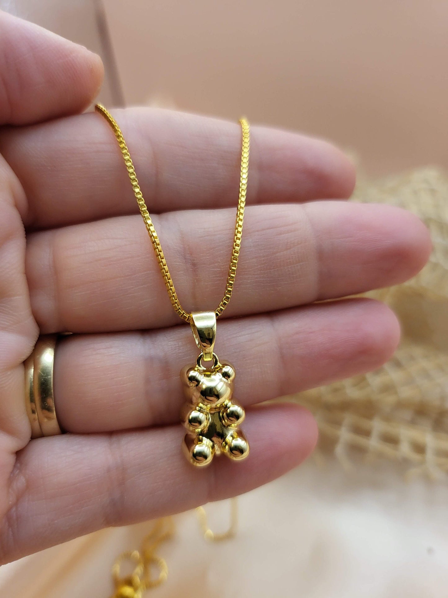 Gold Bear Necklace, WATERPROOF Adjustable Chains, Gift For Her.