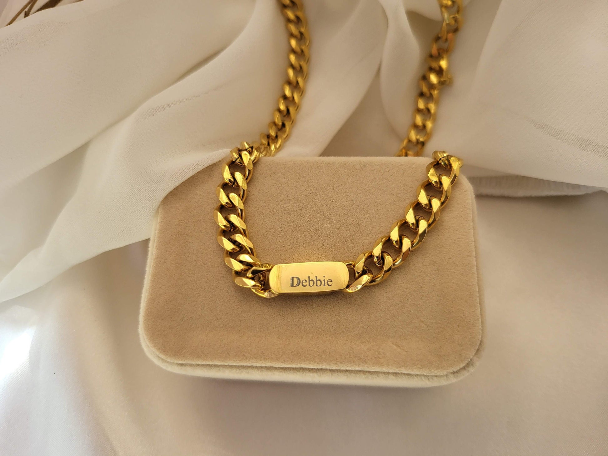 Gold Filled Non Tarnish Cuban Chain Necklace, Custom Jewelry, Engrave is Free, WATERPROOF.