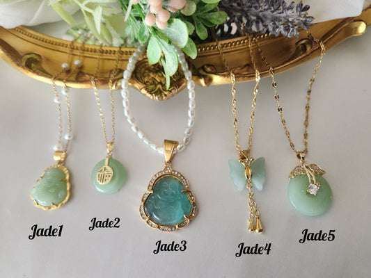 Gold Filled Mint Good Luck Jade Necklace, WATERPROOF Chains, Gift for Her.