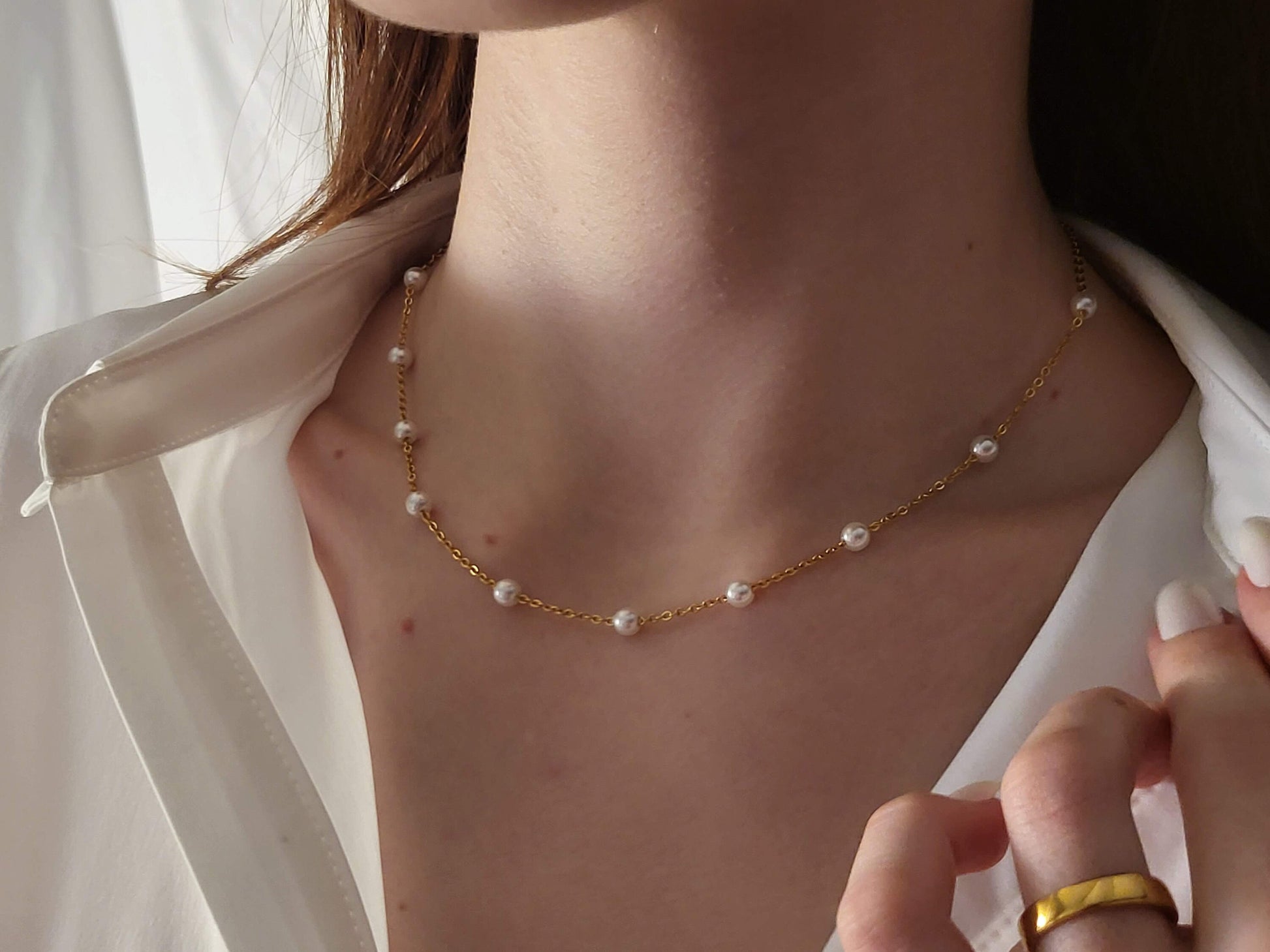Gold Filled Real Pearl Bead Necklace, Silver Pearl Necklace ,Waterproof, Gift For Her.