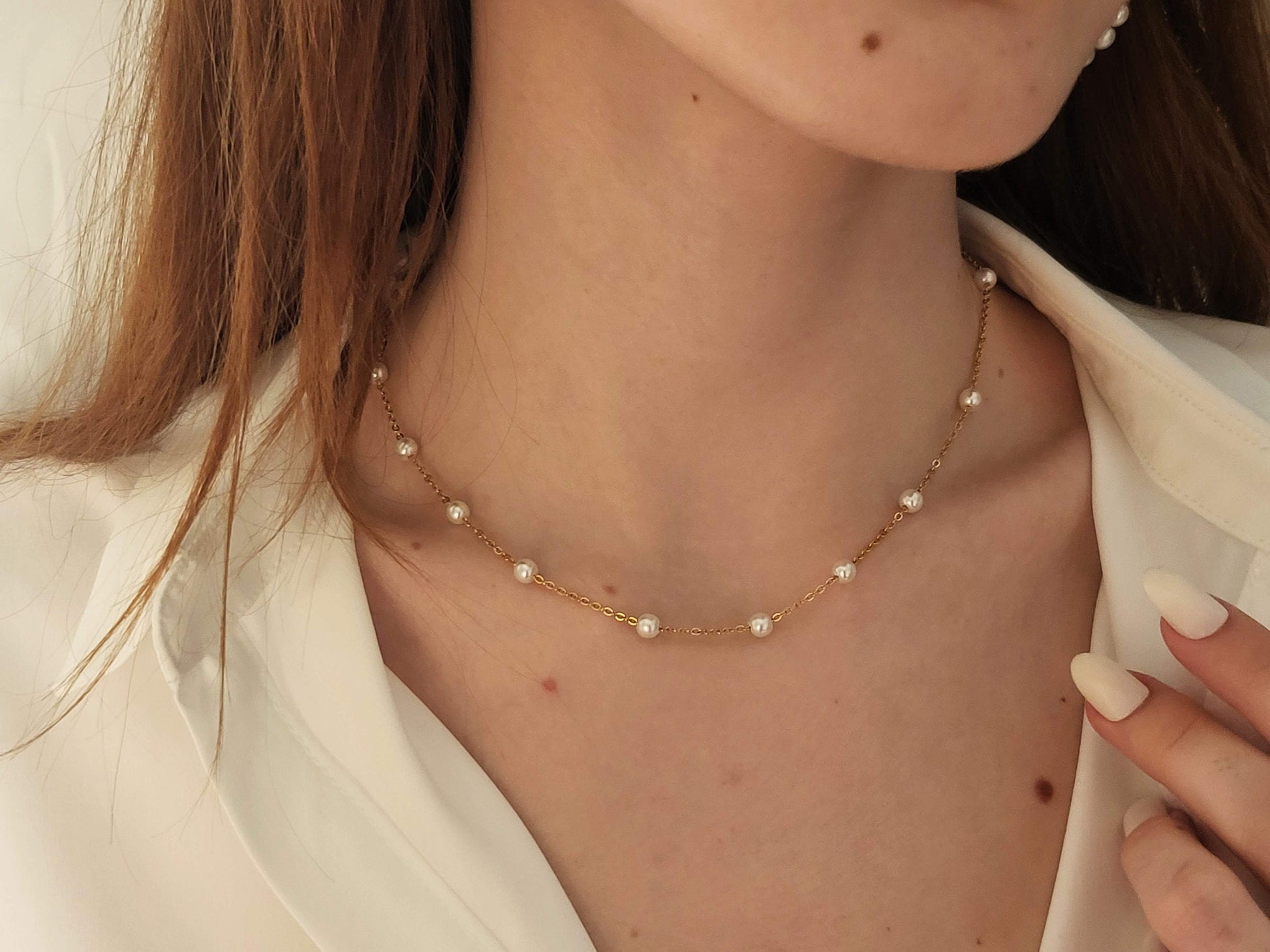 Gold Filled Real Pearl Bead Necklace, Silver Pearl Necklace ,Waterproof, Gift For Her.