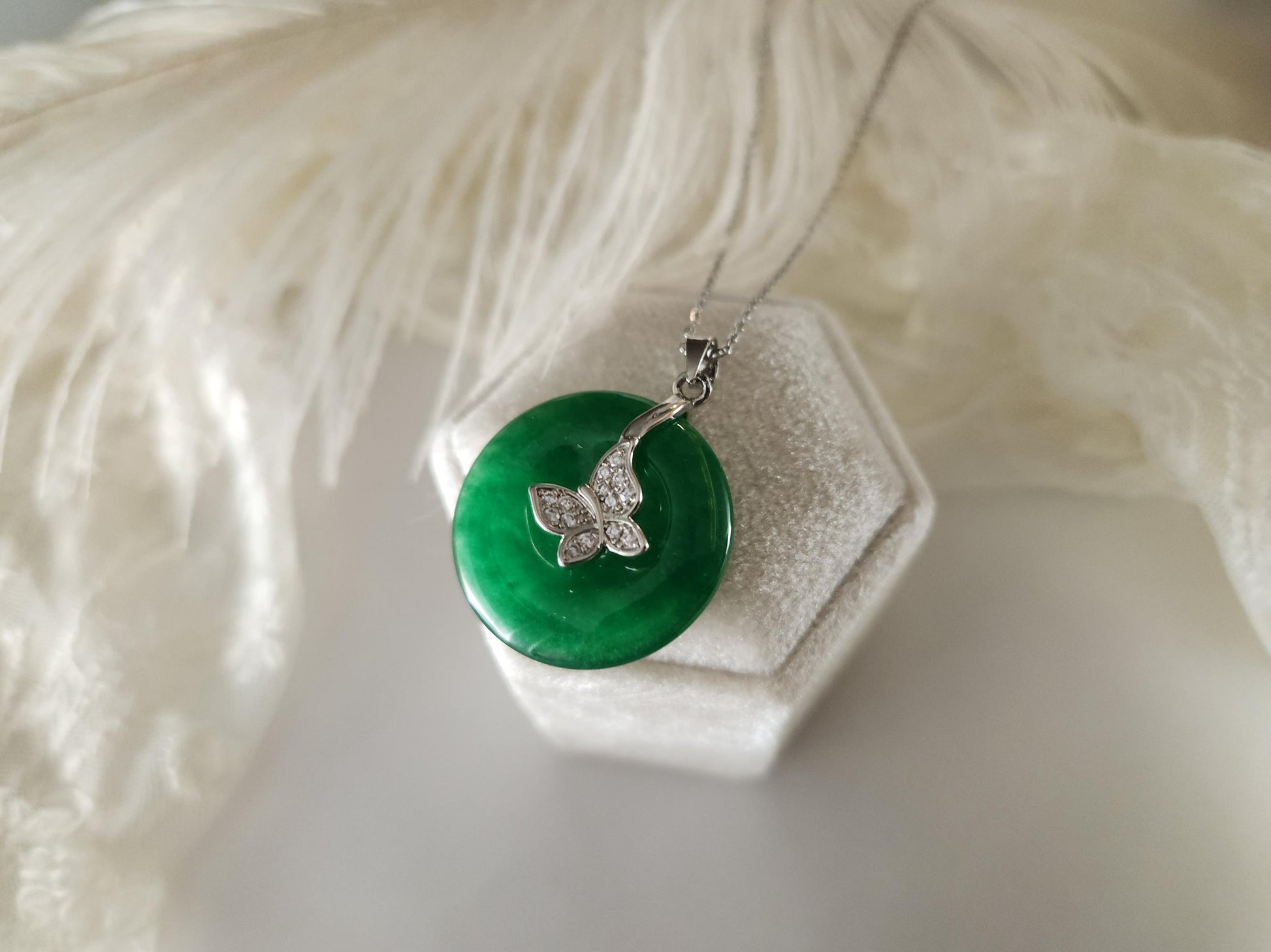 Gold Filled -Silver Natural Green Pink Jade Necklace, Good Luck Pendant, WATERPROOF Adjustable Chains.