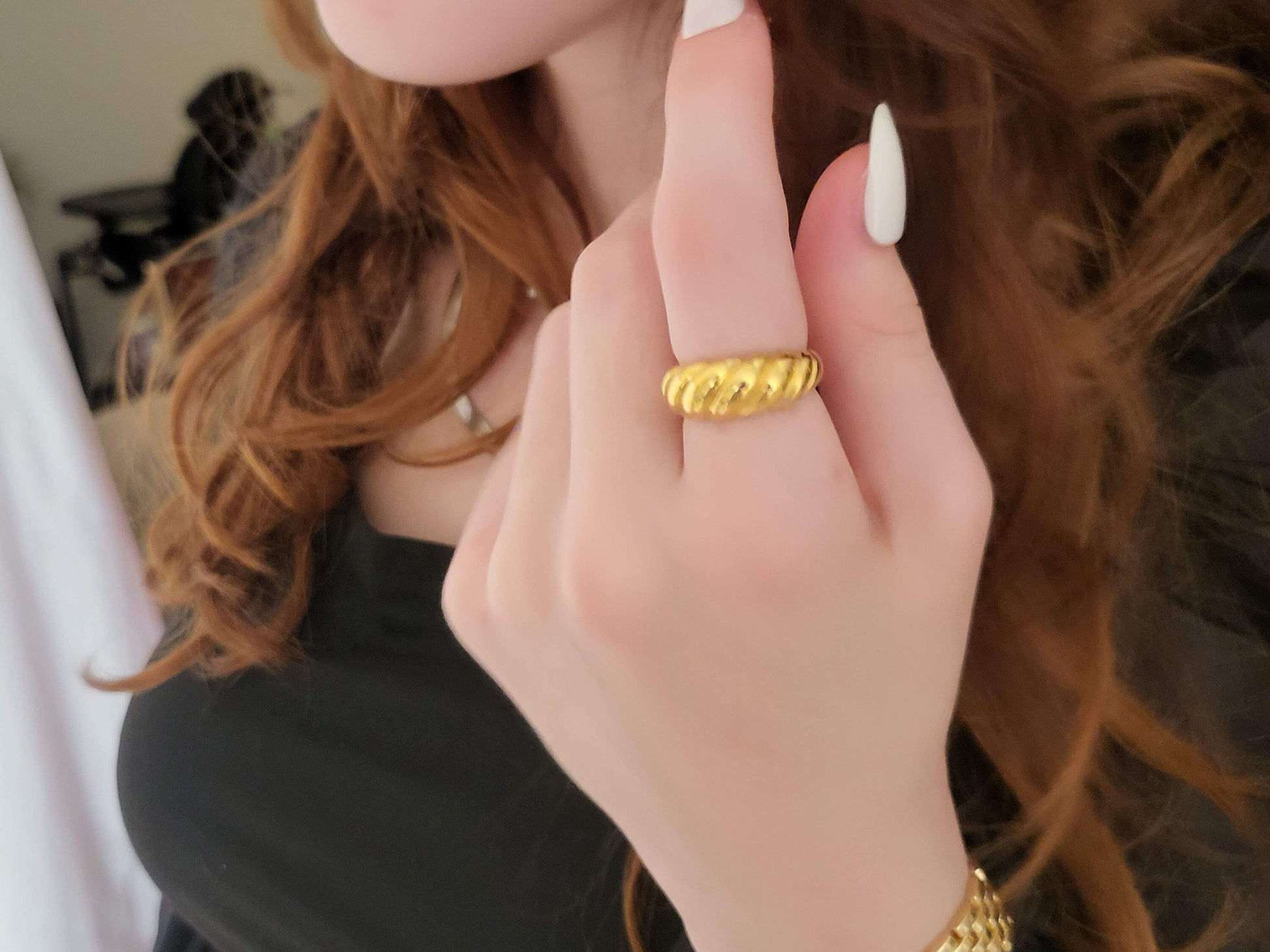 Gold Filled Croissant Ring, Waterproof , High Quality ,Gift For Her.