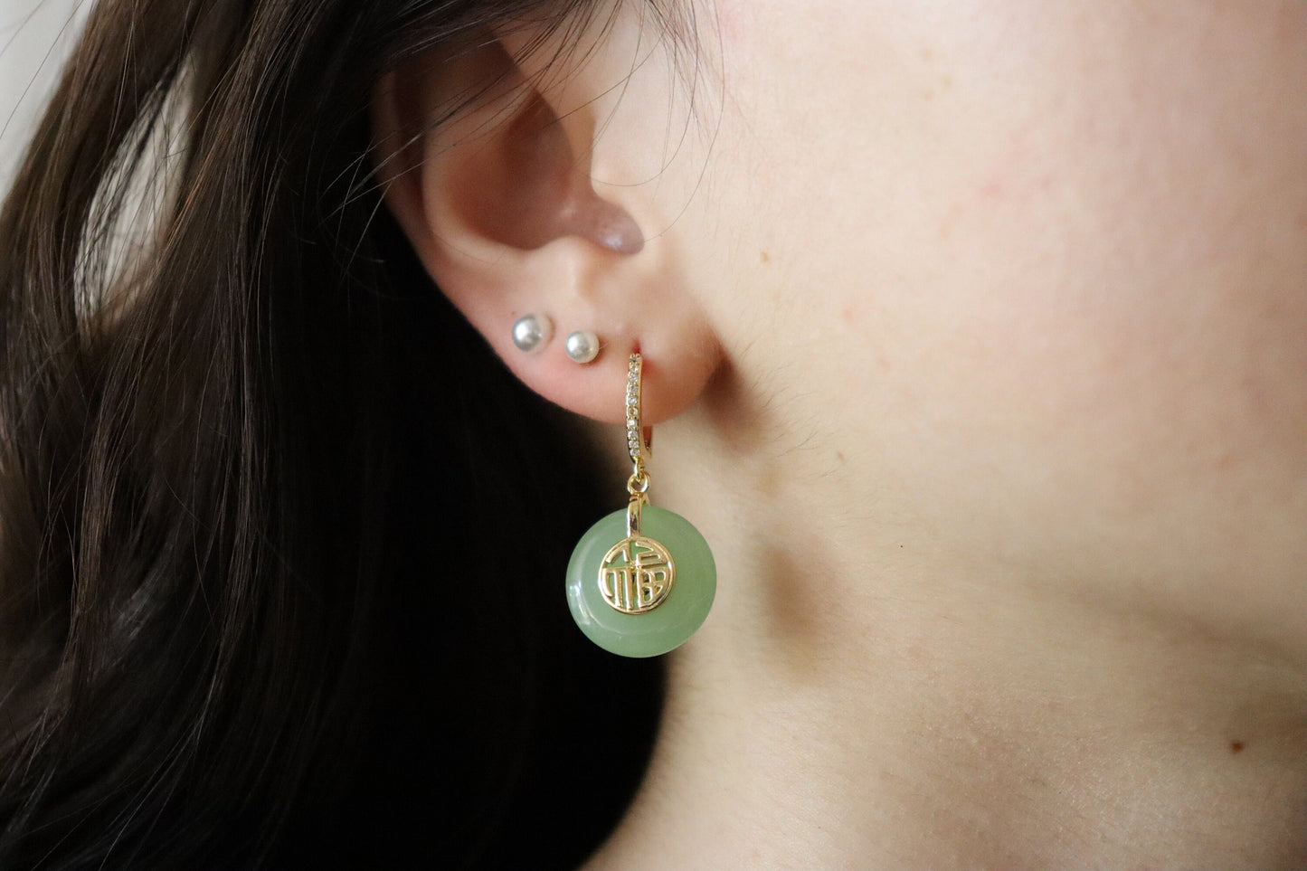 Gold Filled Donut Jade Earrings, WATERPROOF Jade Necklace, Gifts for Her.
