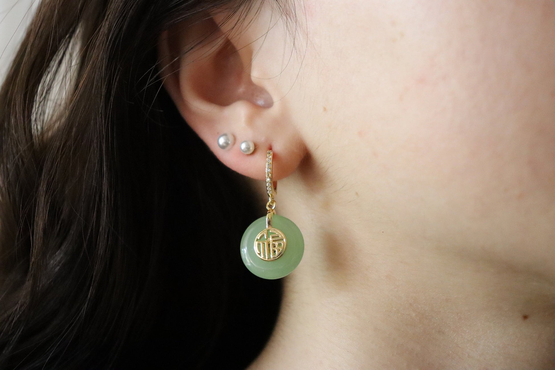 Gold Filled Donut Jade Earrings, WATERPROOF Jade Necklace, Gifts for Her.