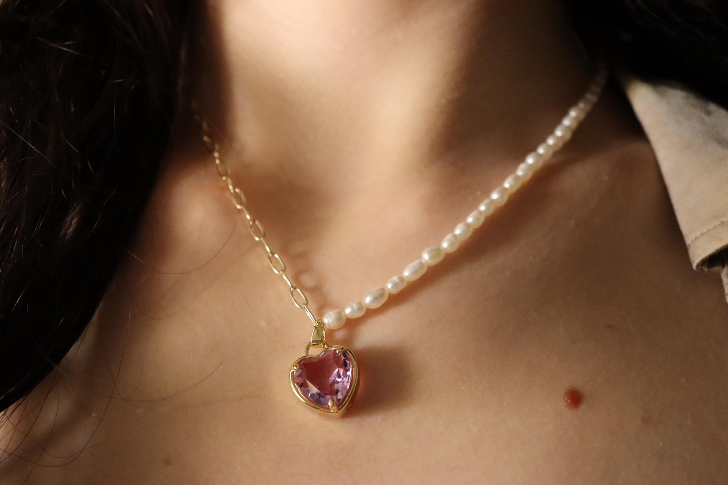 14K Gold Heart Necklace ,Red, Lavender, Green, Pink, Red Heart, WATERPROOF Delicate Chains.