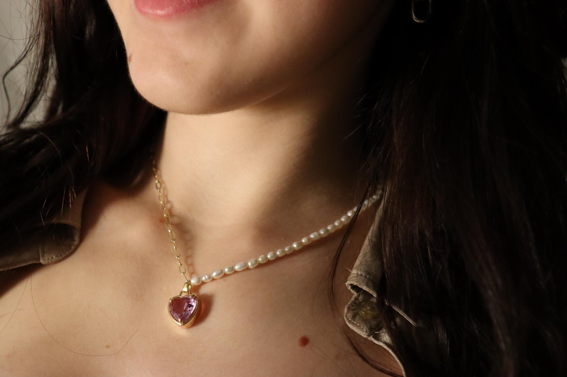 14K Gold Heart Necklace ,Red, Lavender, Green, Pink, Red Heart, WATERPROOF Delicate Chains.