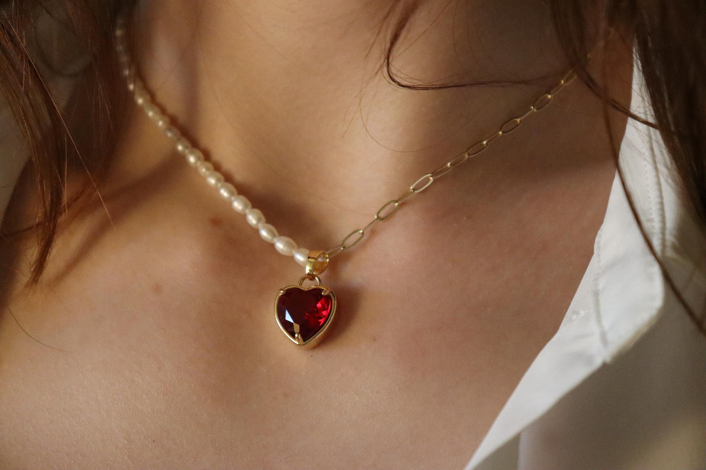 14K Gold Heart Necklace ,Red, Lavender, Green, Pink, Red Heart, WATERPROOF Delicate Chains.