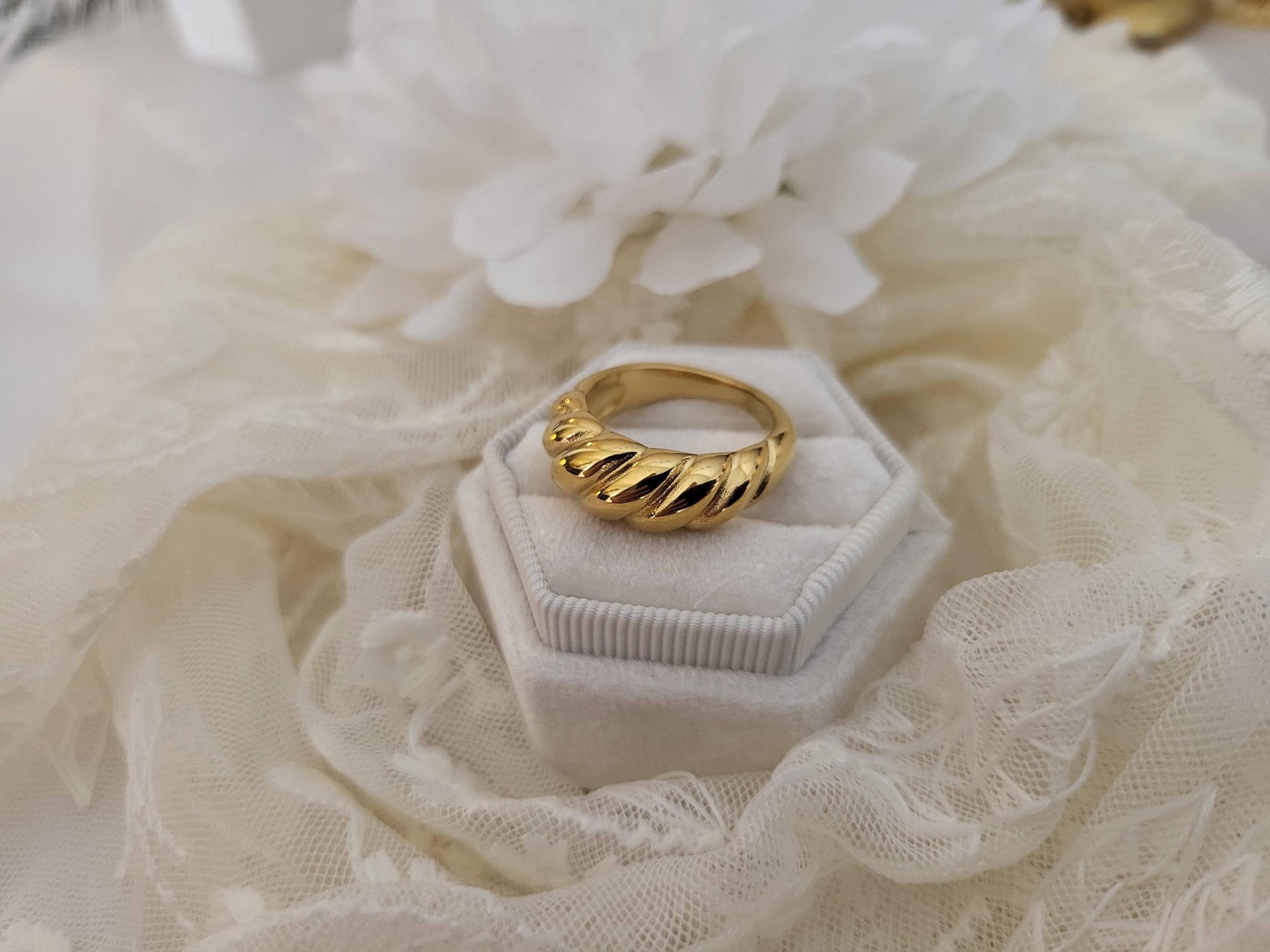 Gold Filled Croissant Ring, Waterproof , High Quality ,Gift For Her.