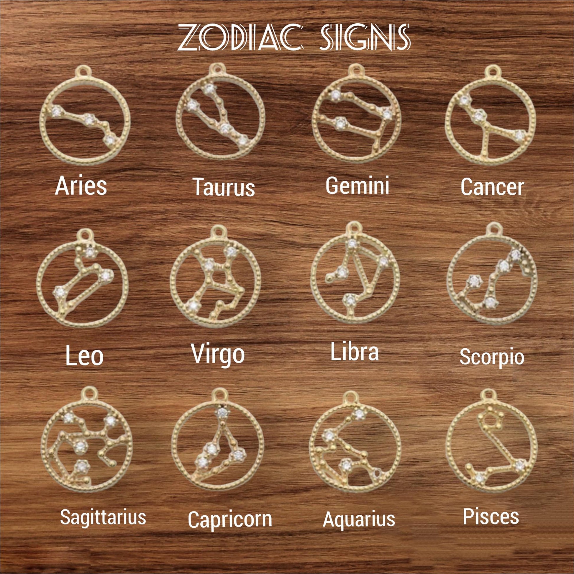 Gold Filled Zodiac Horoscope Necklace - Earrings, Add your Birthstone, Astrological Jewelry, Zodiac Gifts.