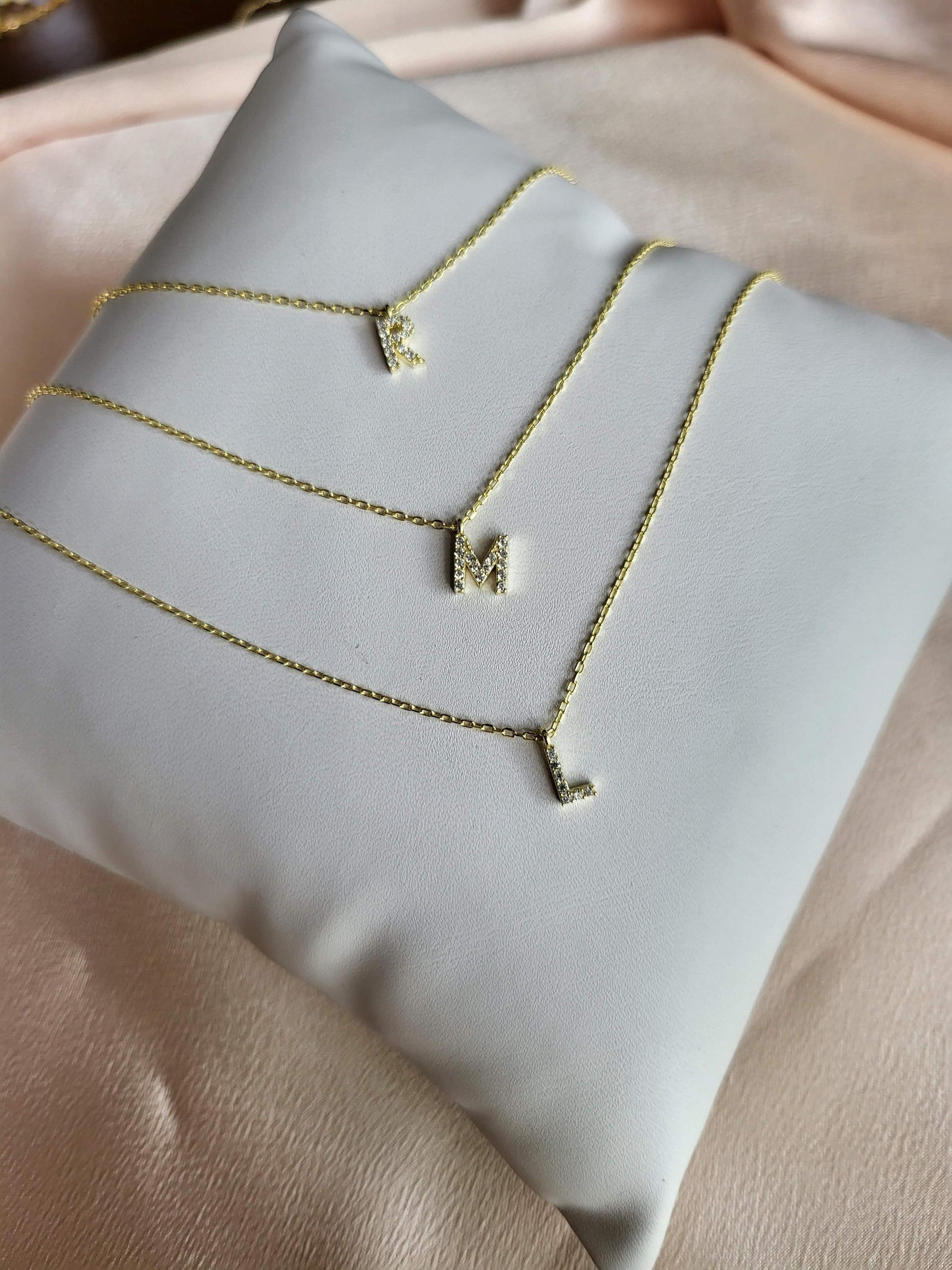 Gold Filled Minimalist Diamond Initial Name Necklace, Adjustable WATERPROOF Chains, Birthday Gift.
