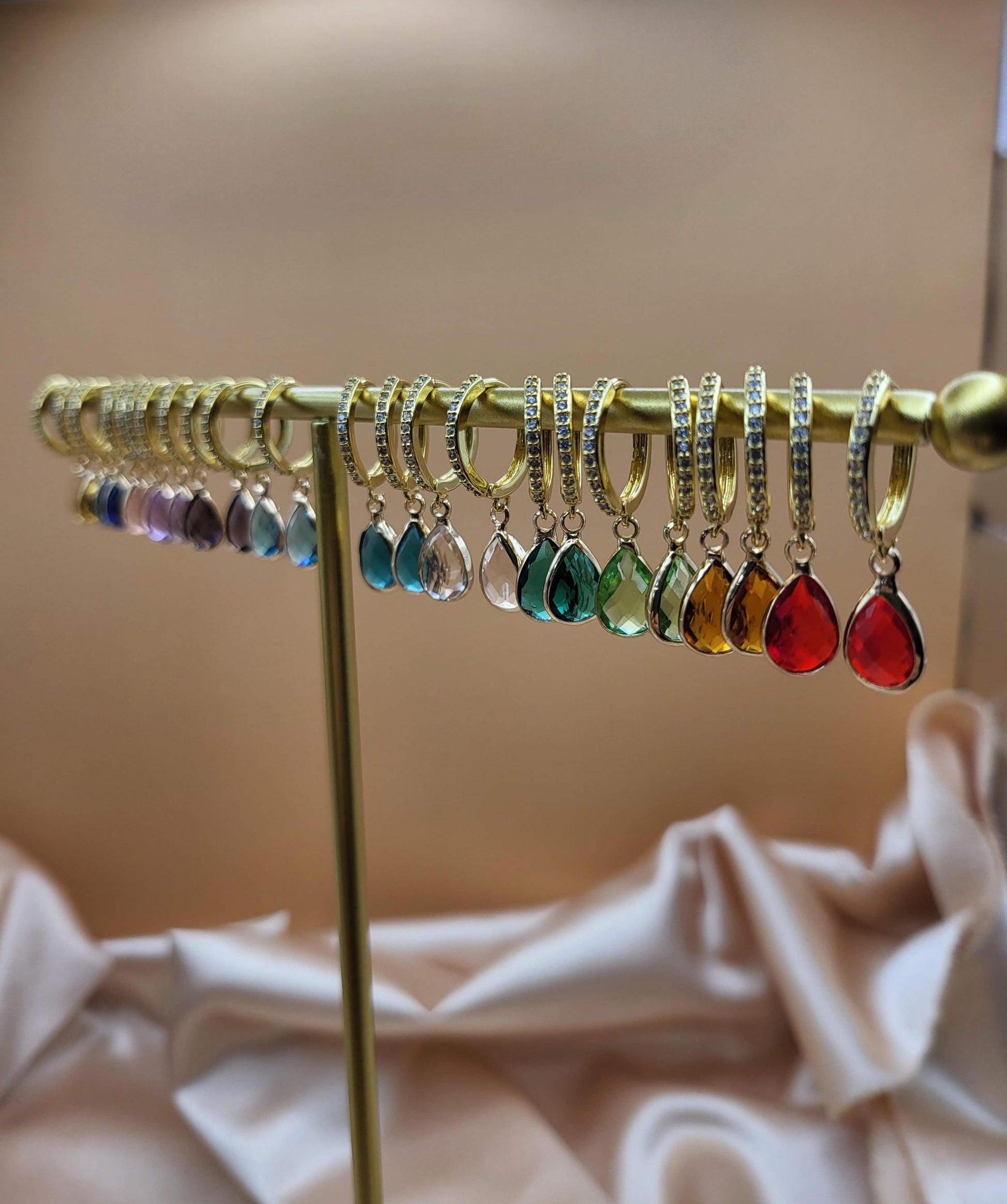 Gold Filled Drop Birth Stone Earrings , Crystal Birth Month Charm Necklace , Minimal Dainty Jewelry, Gift For Her.