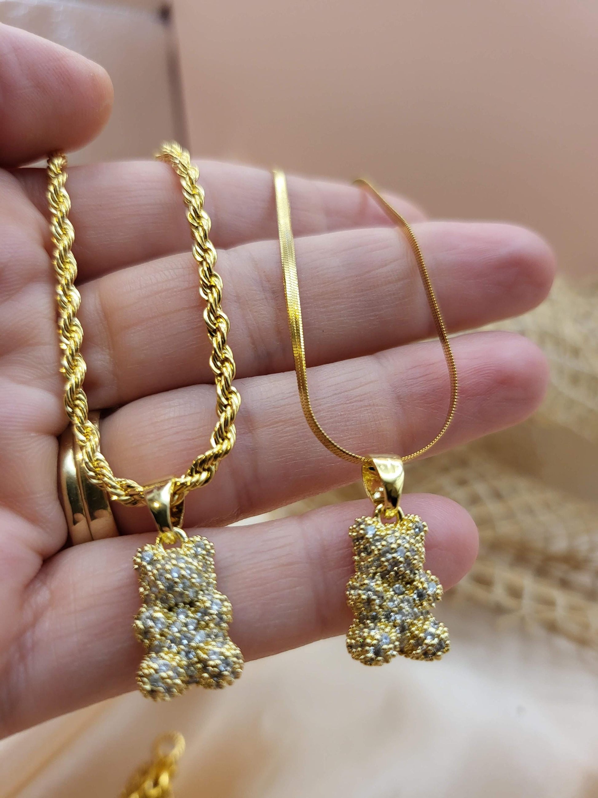Gold Bear Necklace, WATERPROOF Adjustable Chains, Gift For Her.