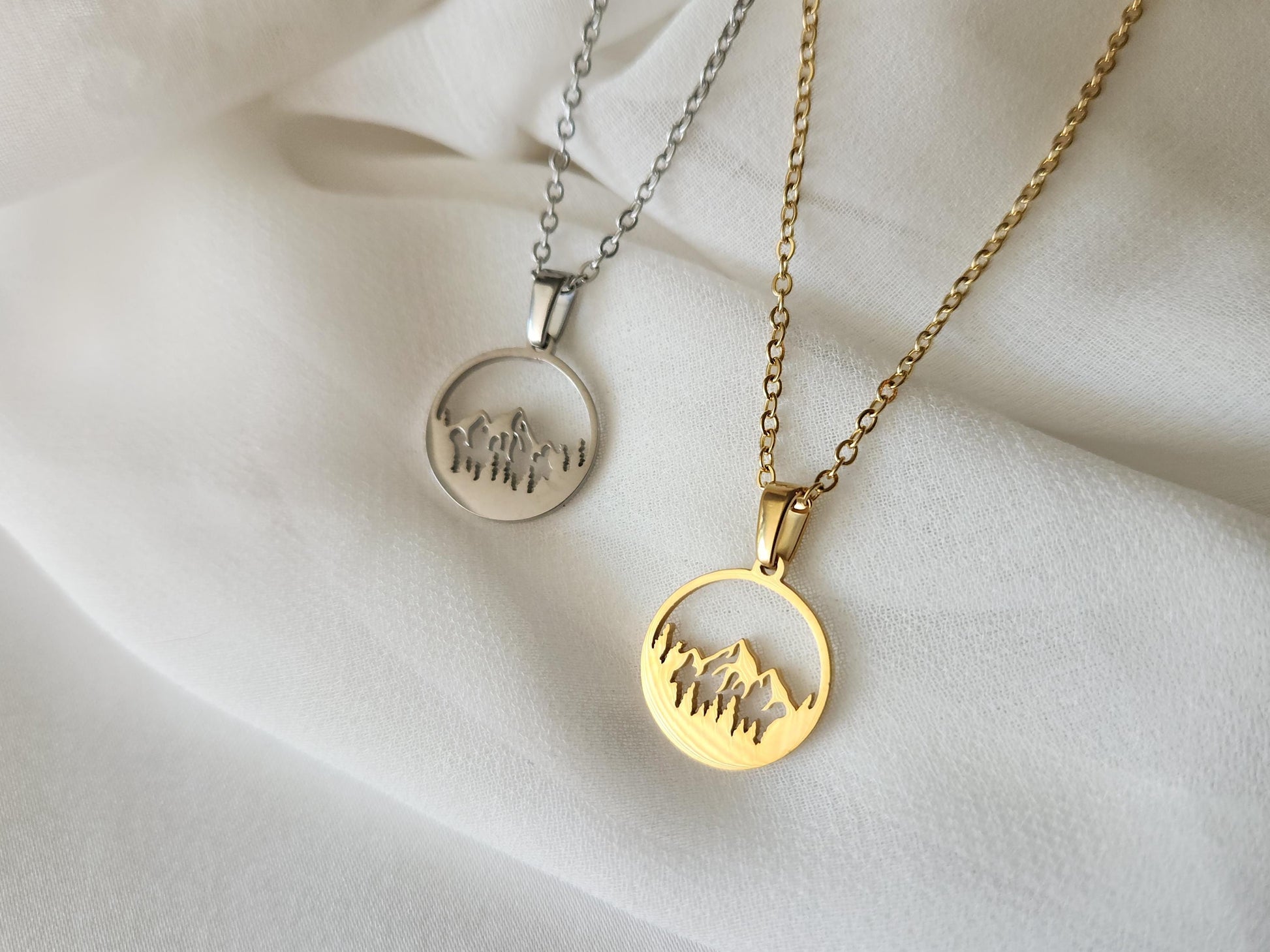 Silver Mountain Necklace, Mountain Earrings, WATERPROOF, Adventure Lovers, Birthday Gift.